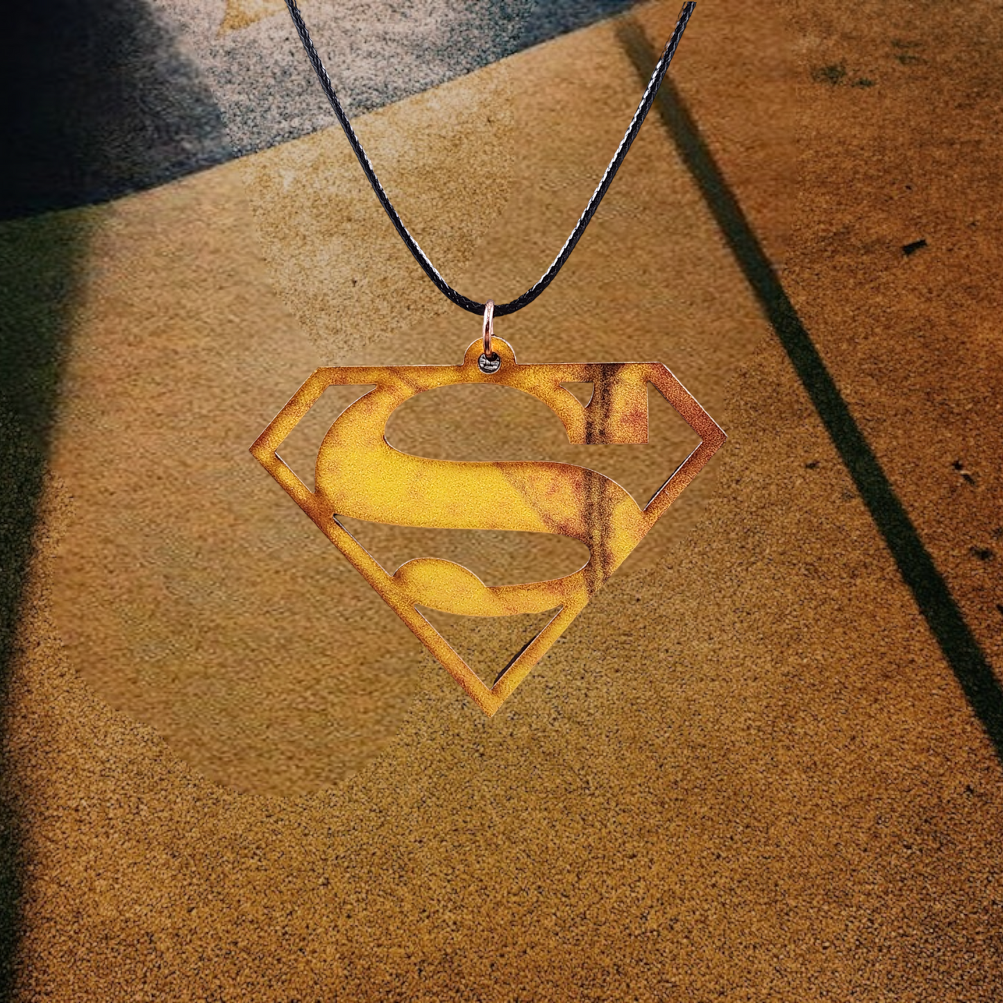 Superman Patterned Necklace, Black Rope, Silver Clasp