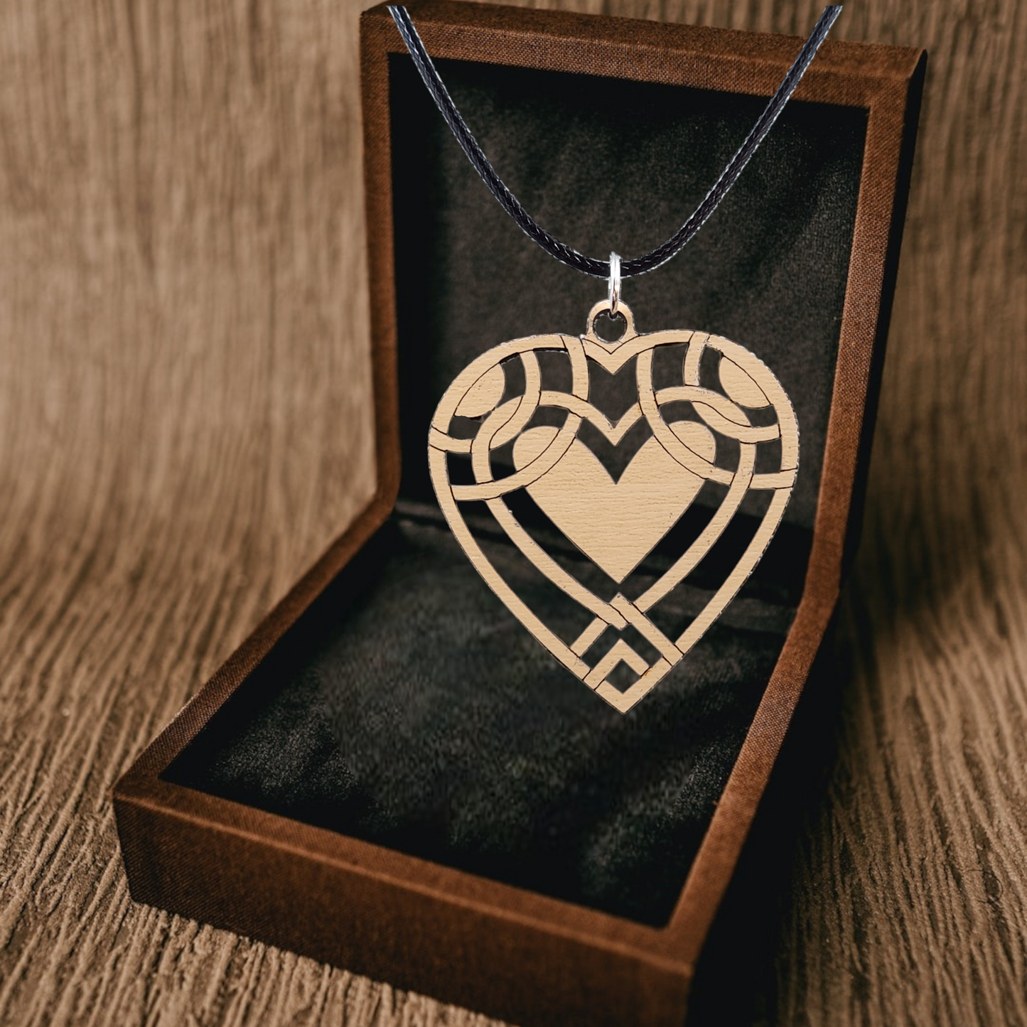 Eco-Birch Heart Necklace, Black Rope, Silver Clasp