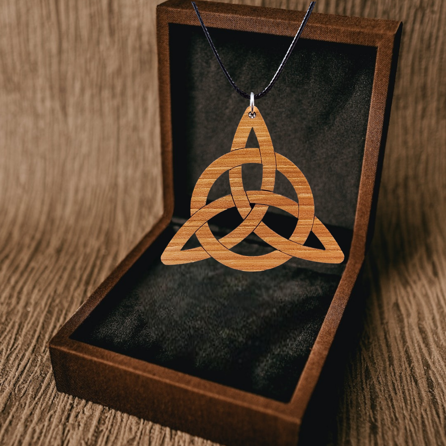 Birch, Celtic Know Necklace, Black Rope, Silver Clasp