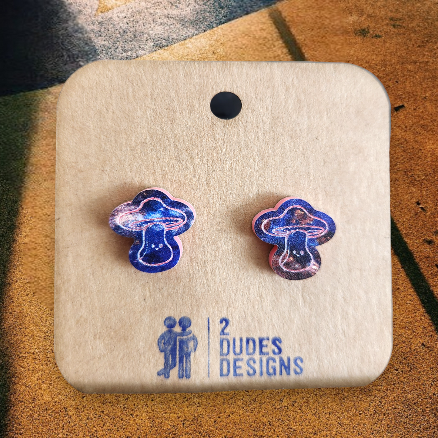 Pink and Blue Mushroom Stud Earrings