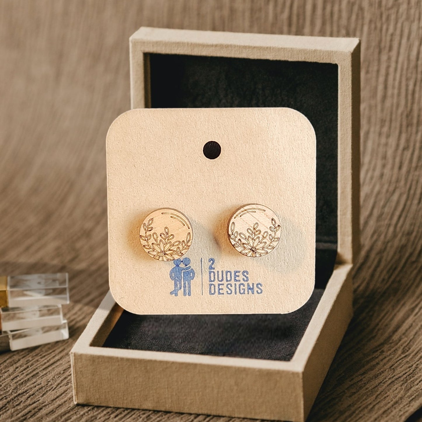 Birch Wood Flower Etched Stud Earrings