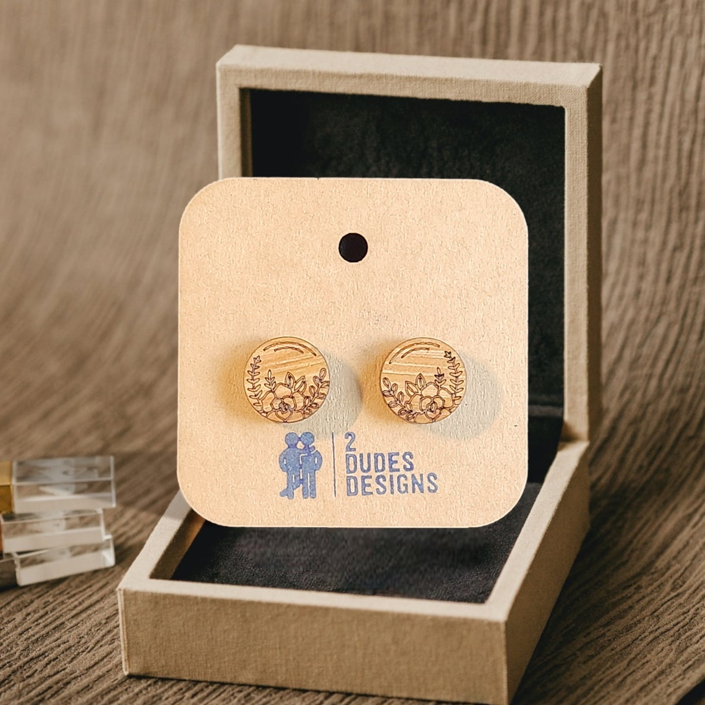 Birch Wood Flower Etched Stud Earrings