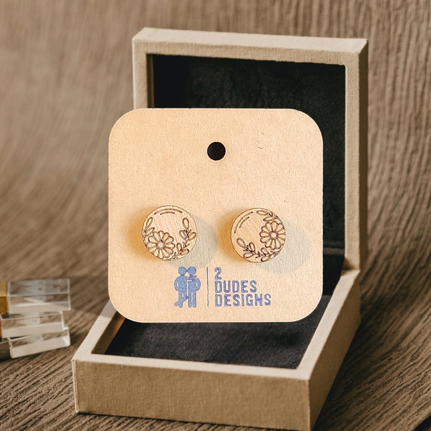 Birch Wood Flower Etched Stud Earrings