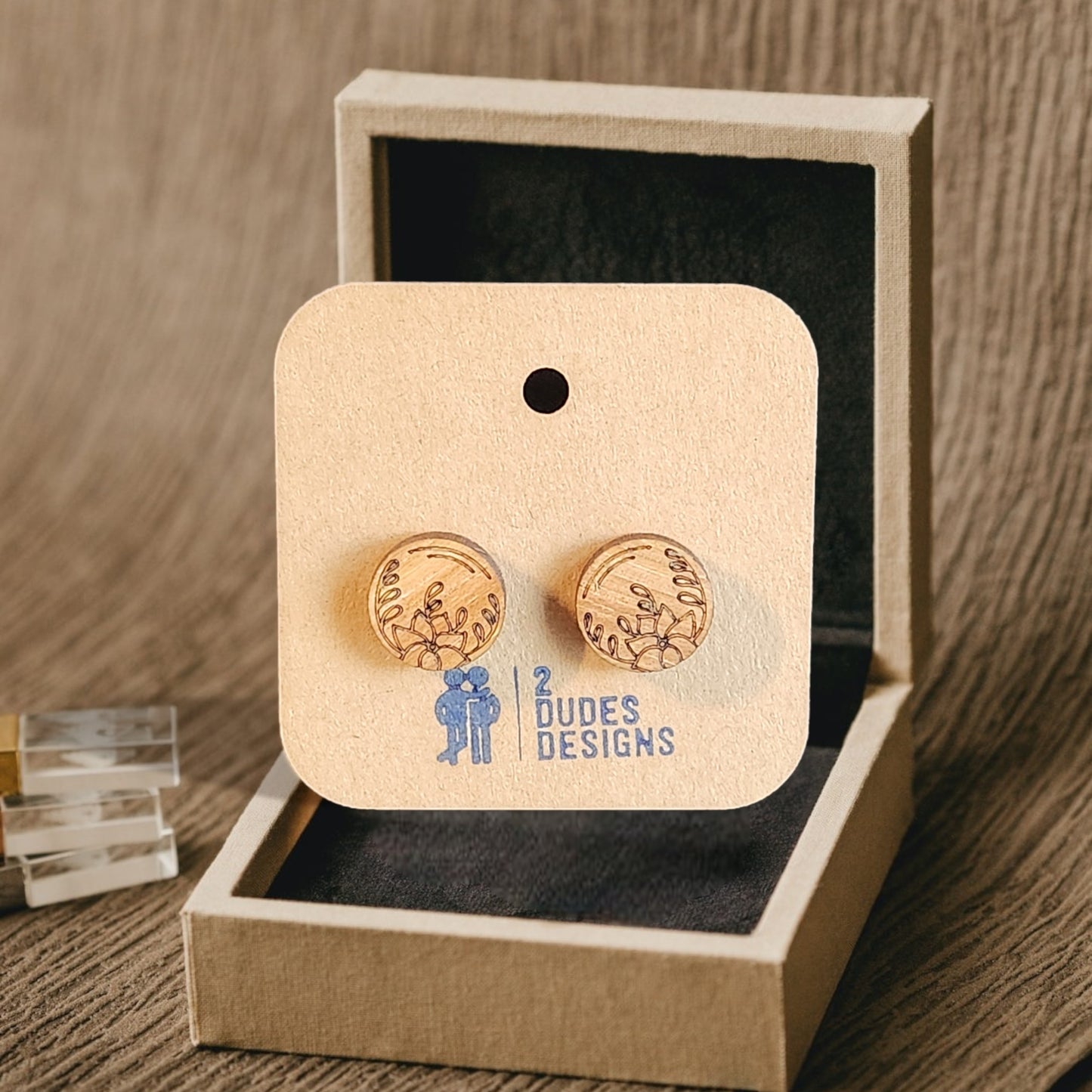 Birch Wood Flower Etched Stud Earrings