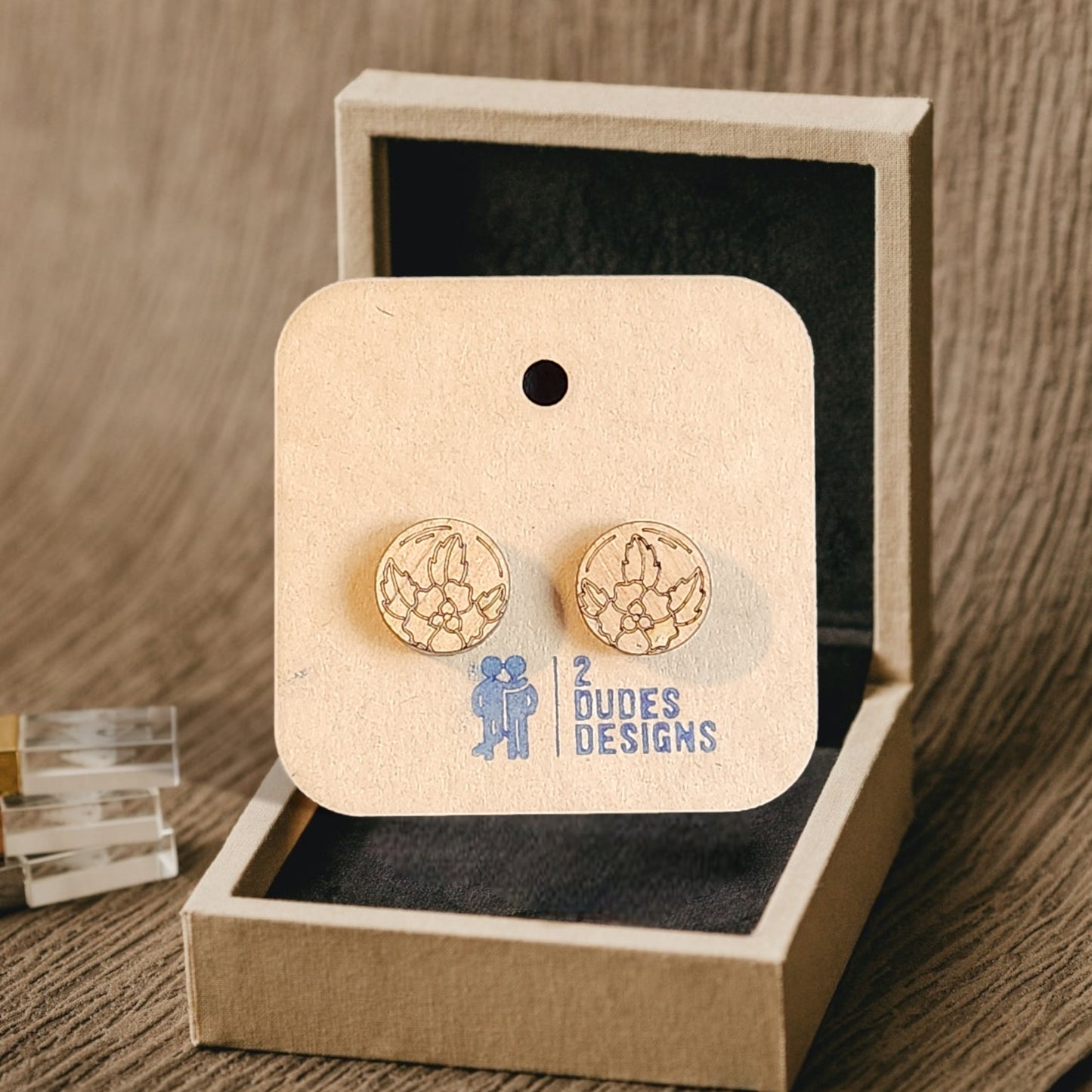 Birch Wood Flower Etched Stud Earrings