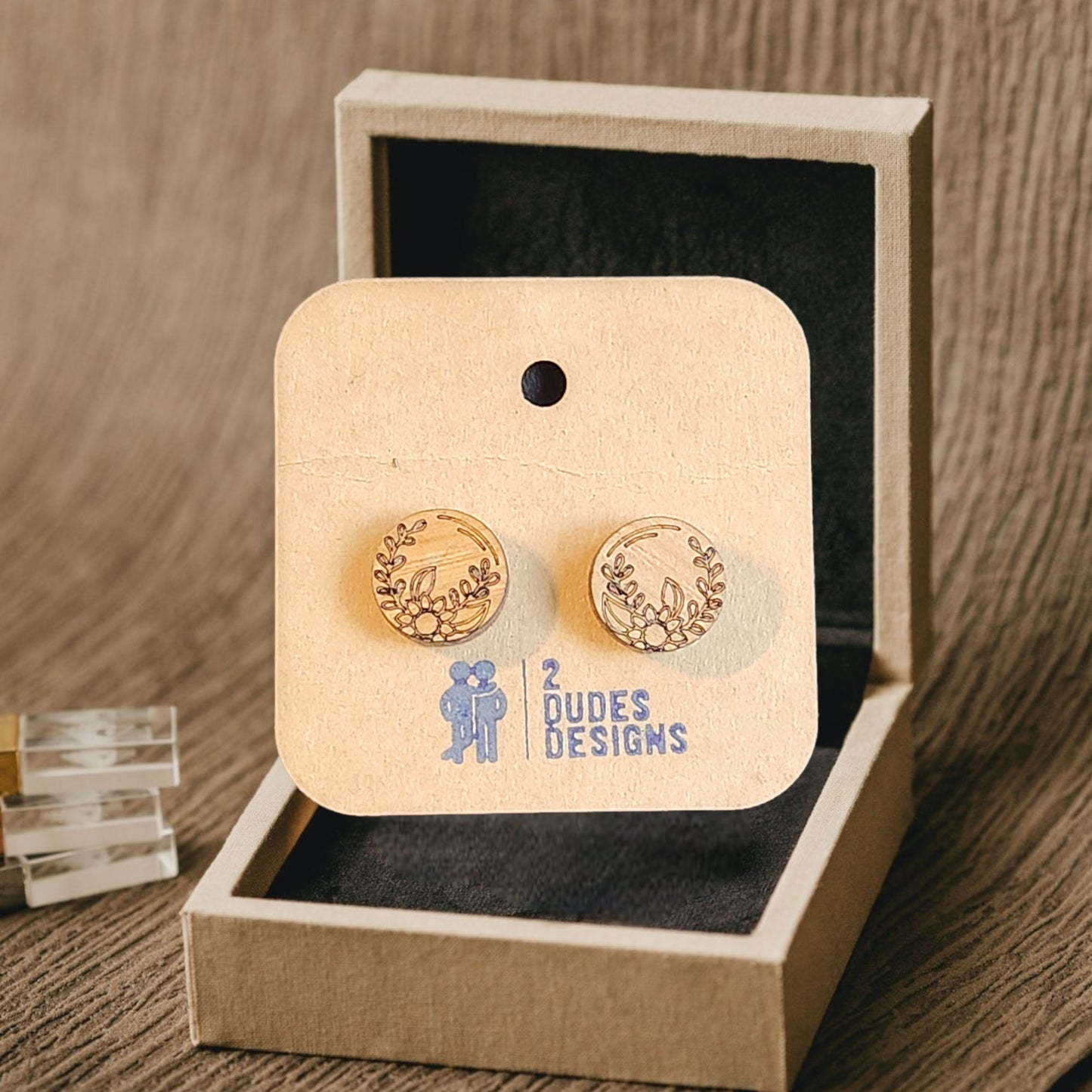 Birch Wood Flower Etched Stud Earrings