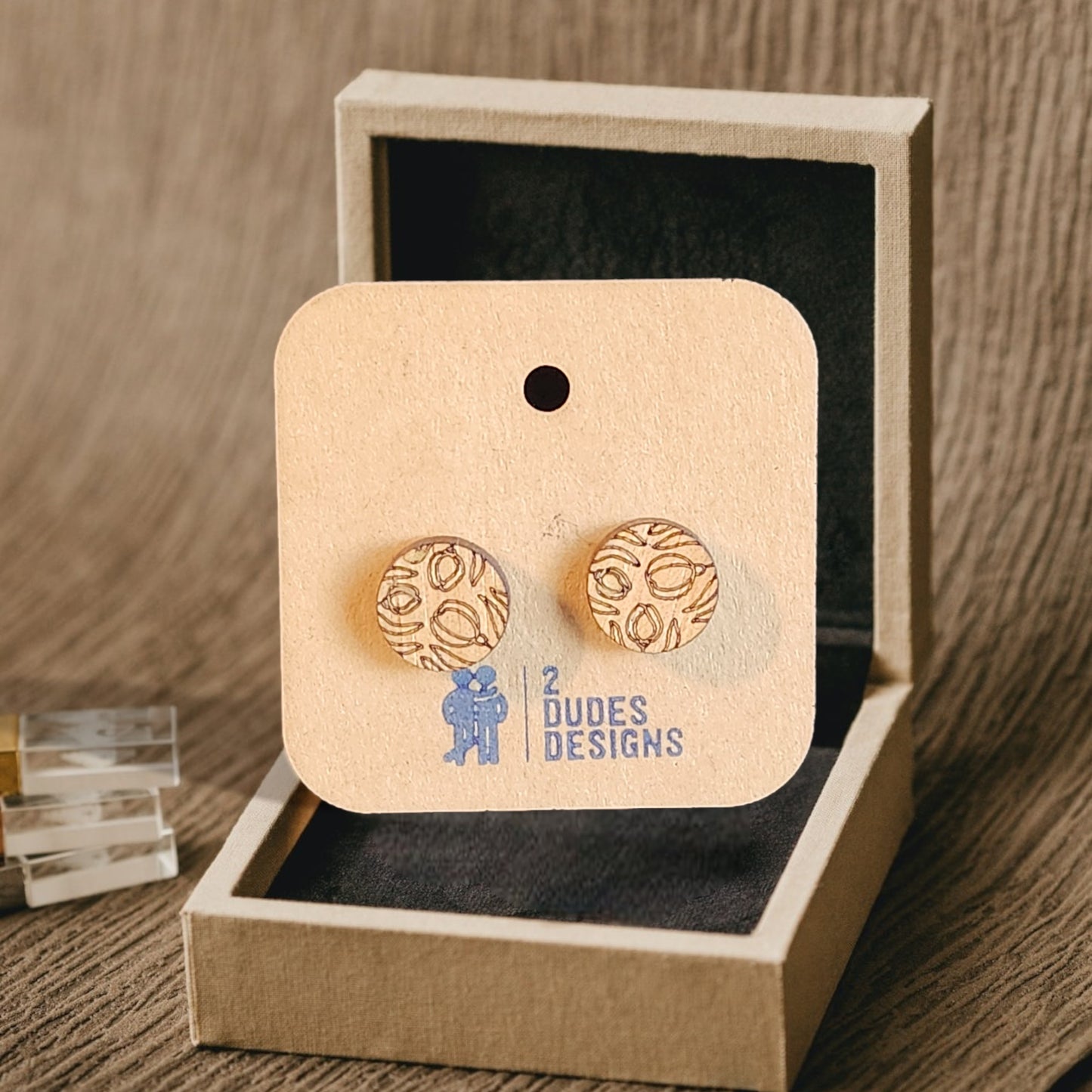 Birch Wood Flower Etched Stud Earrings