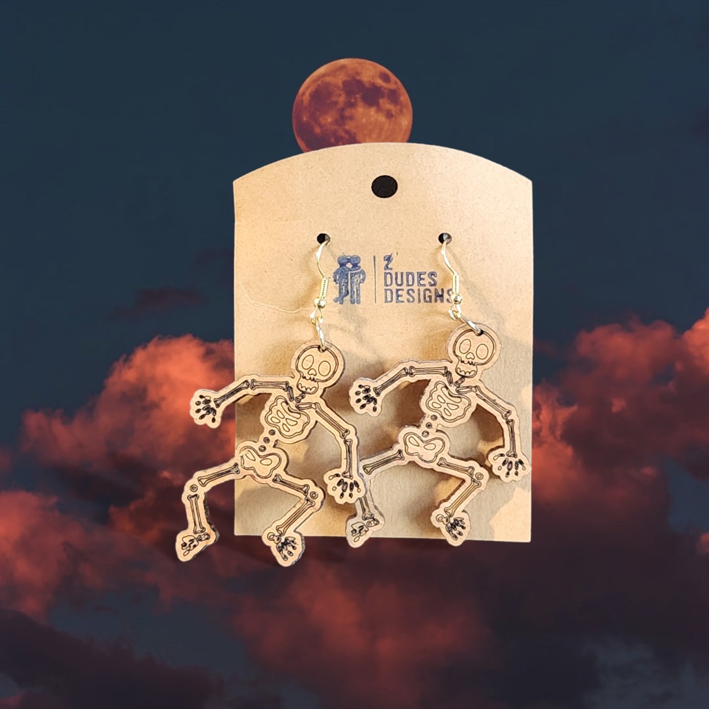 Skeleton Dangle Earrings, Made of Birch Wood