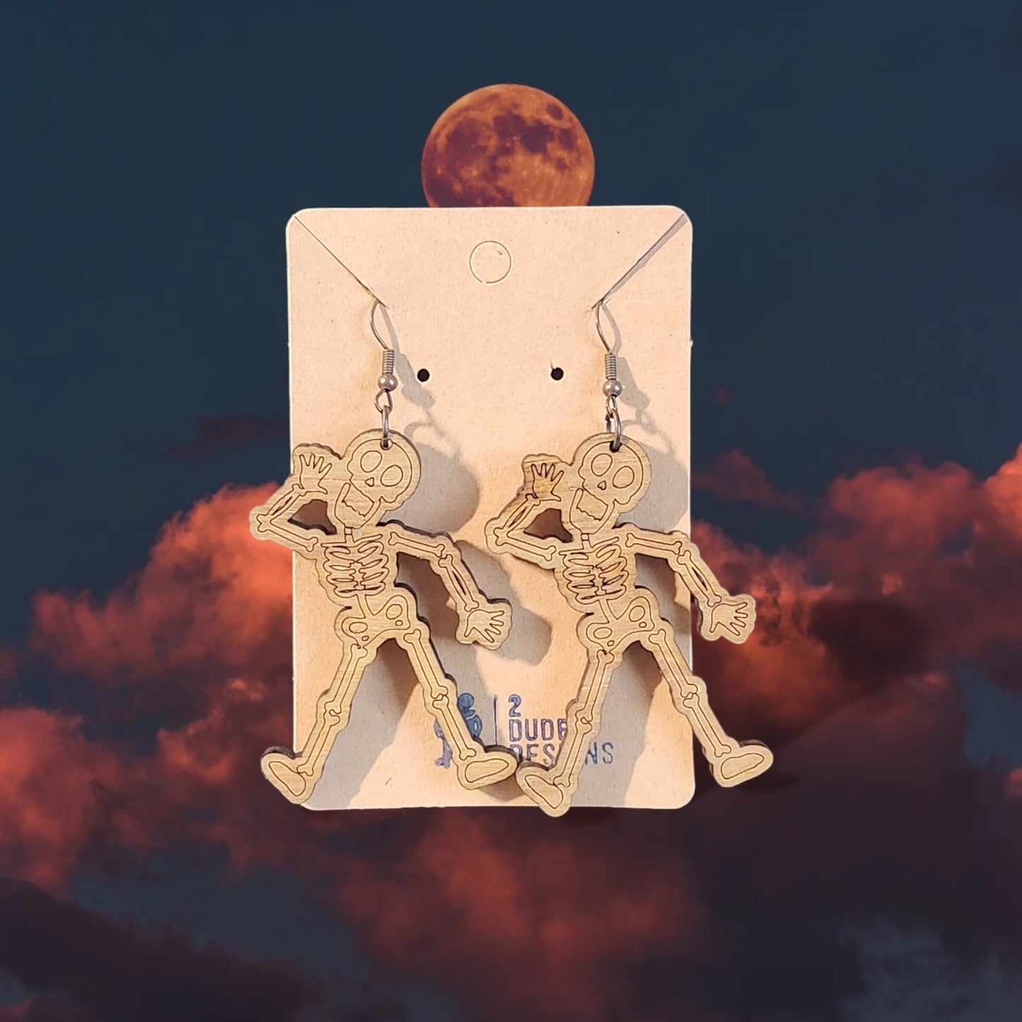 Skeleton Dangle Earrings, Made of Birch Wood