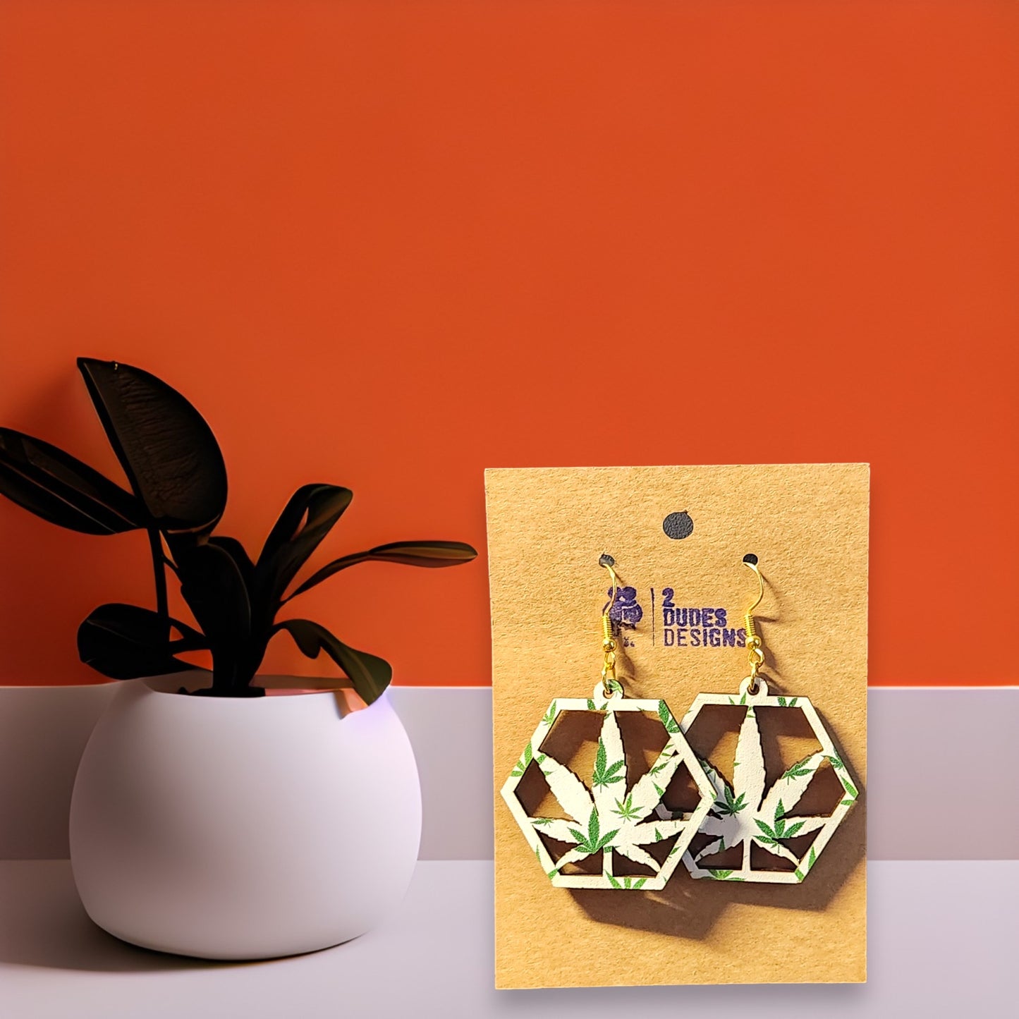 Octagonal Marijuana 4/20 Patterned Dangle Earrings