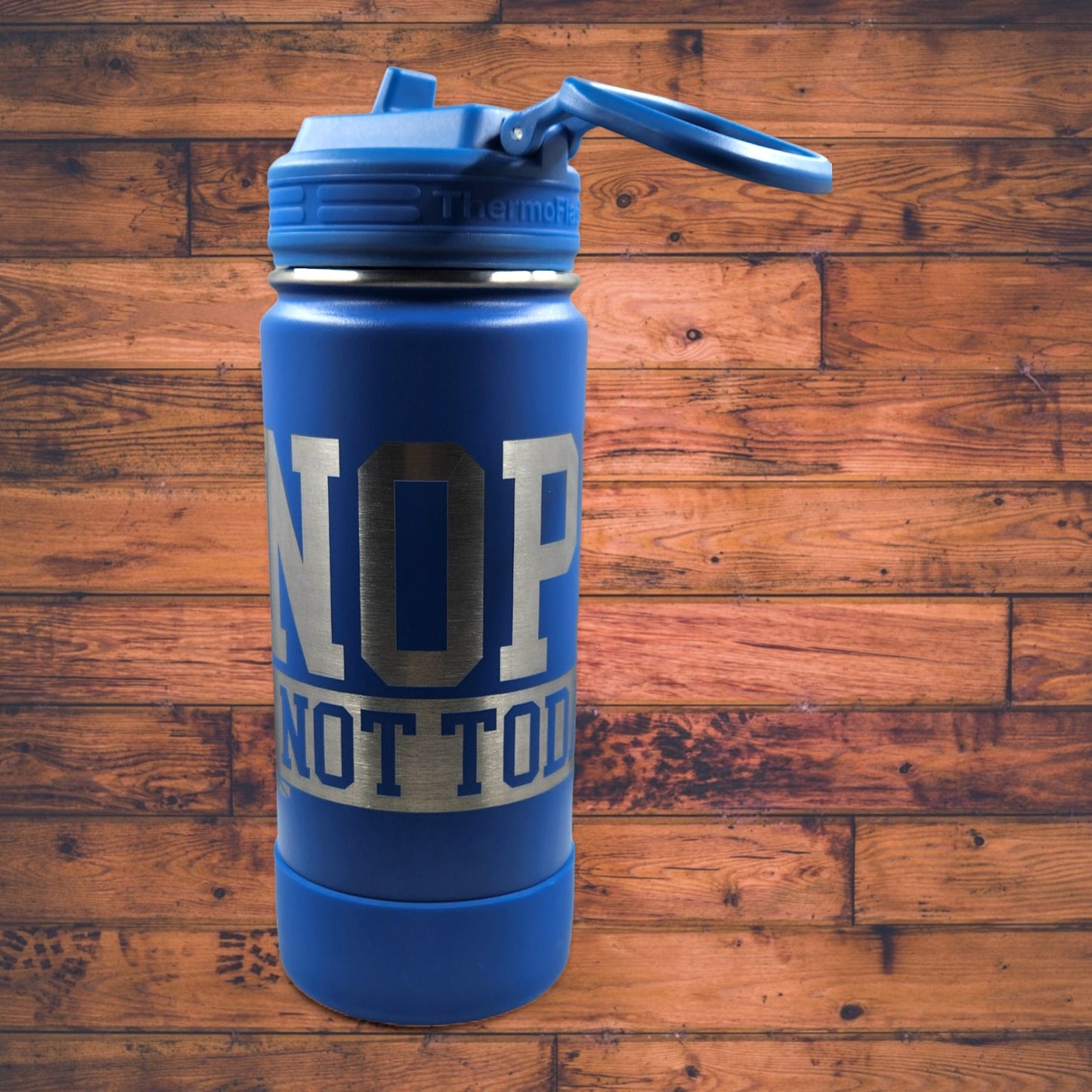 ThermoFlask Dark Blue Stainless-Steel Engraved Tumbler with Phrase "Nope, Not Today"