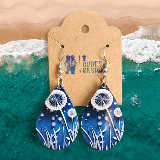 Blue Dandelion Earrings