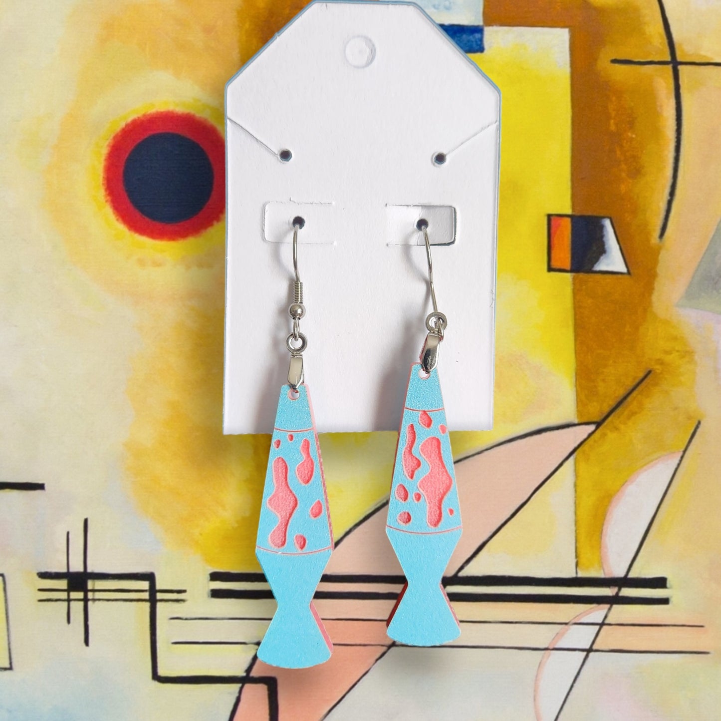 Mid-Century Lava Lamp Pink/Turquoise Dangle Earrings