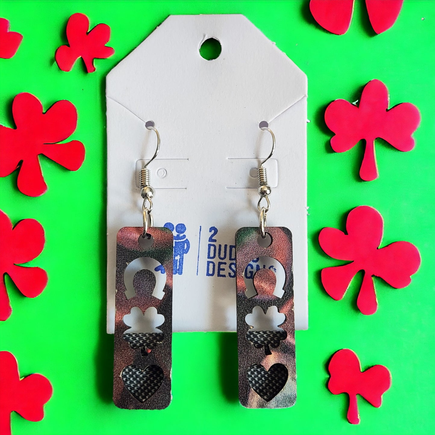 St. Patrick's Triple Luck (Horseshoe, Shamrock, Heart) Dangle Earrings