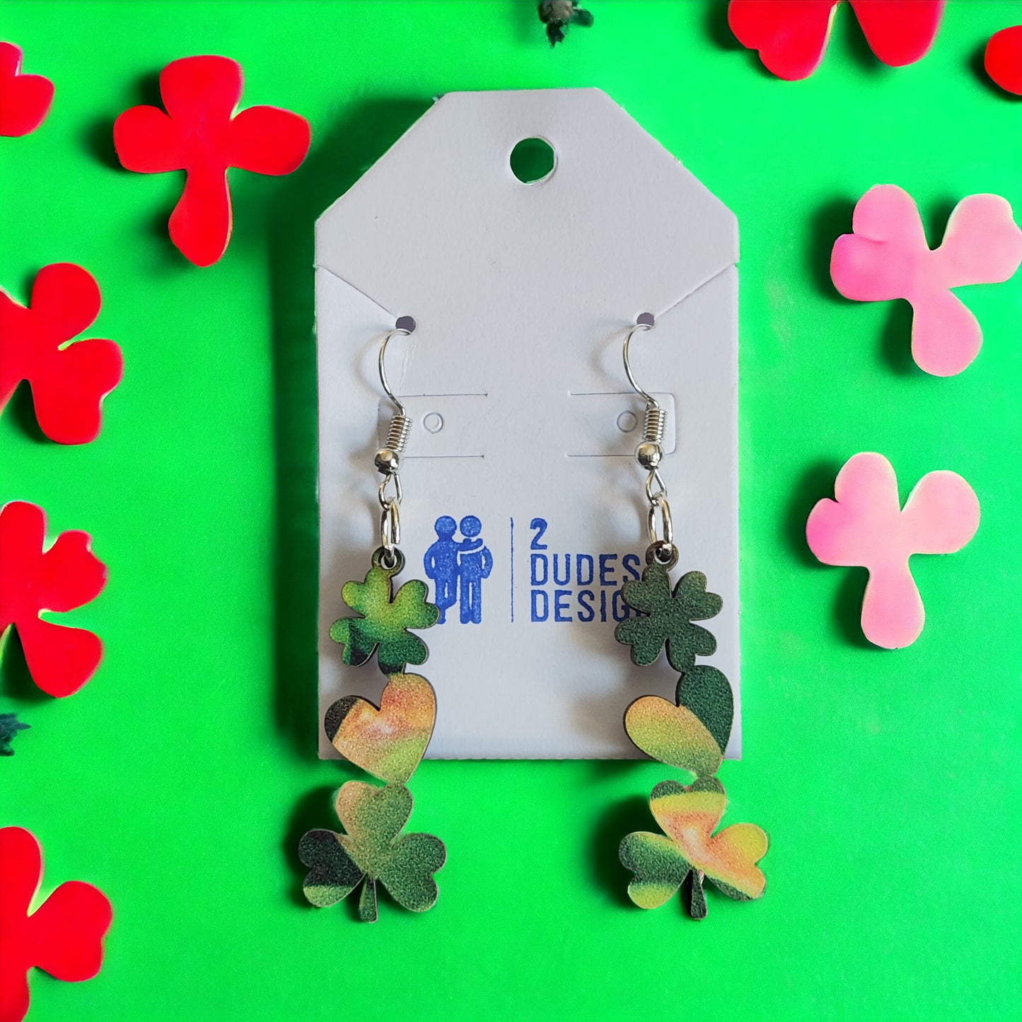St. Patrick's Shamrock and Heart Dangle Earrings