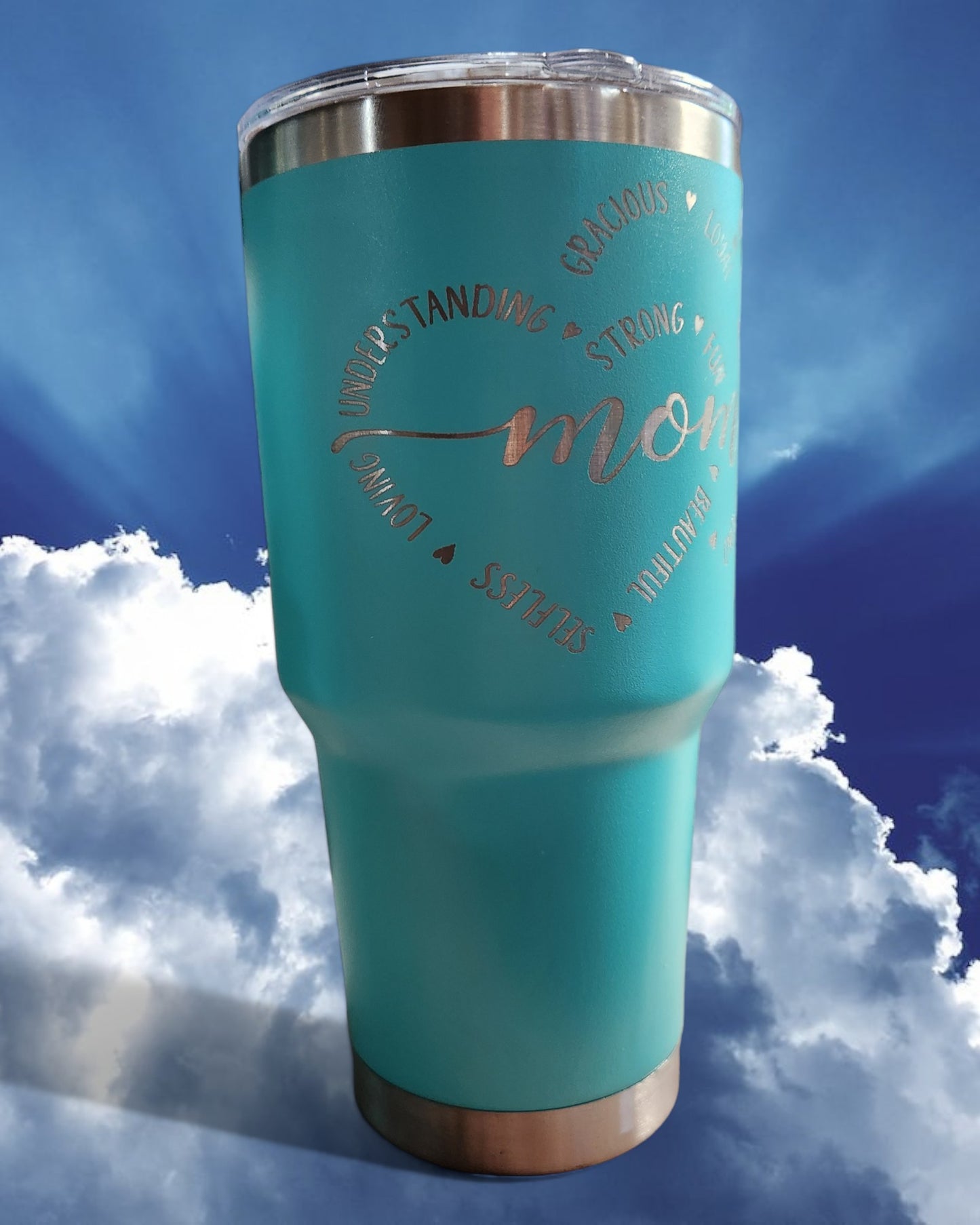 Turquoise Mother's Day Tumber - "Double Heart" (30 Oz.)