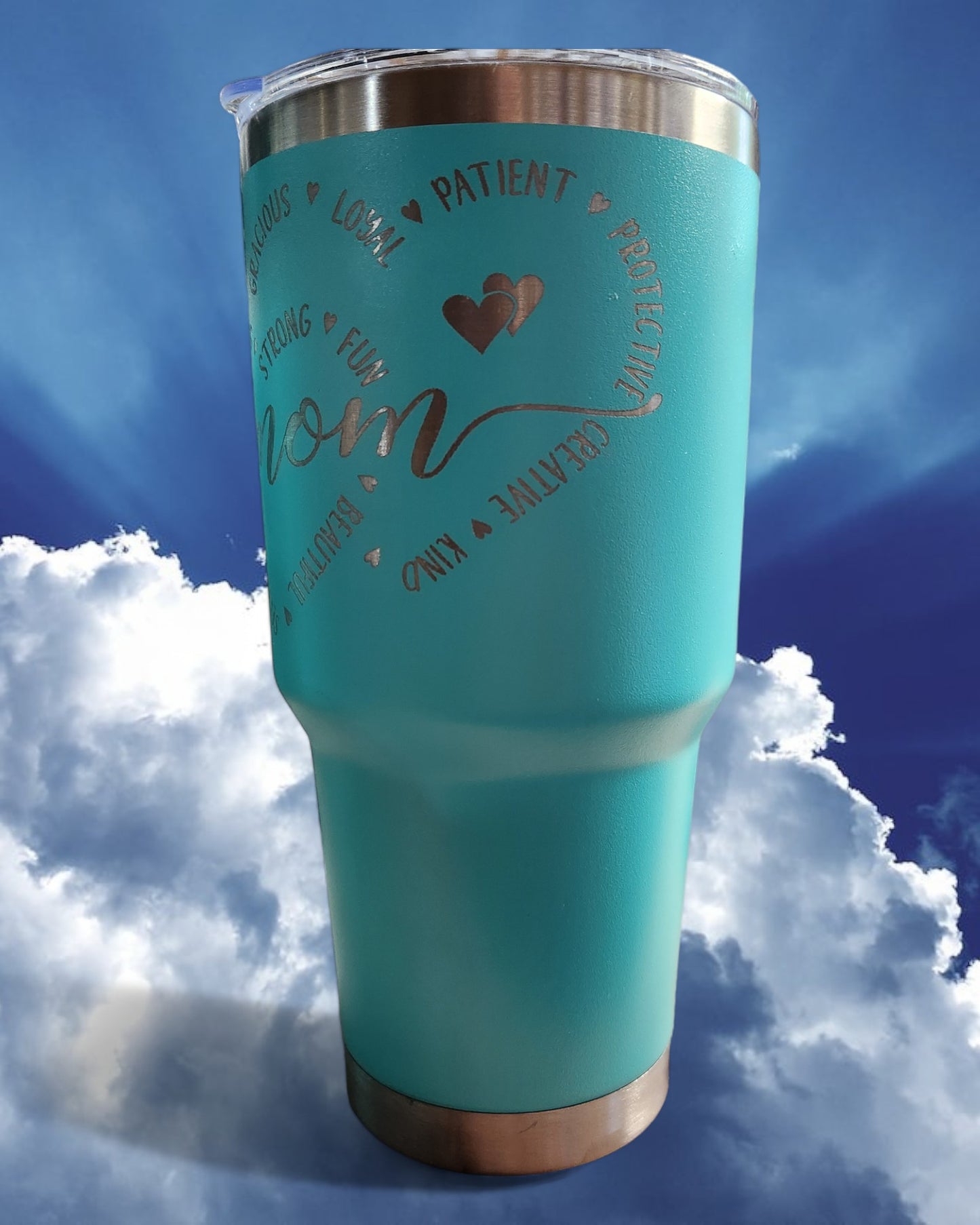 Turquoise Mother's Day Tumber - "Double Heart" (30 Oz.)