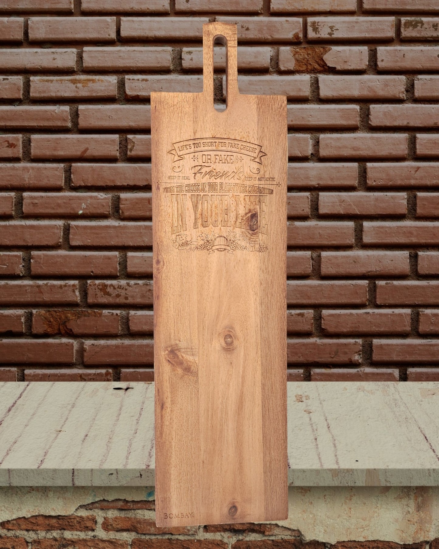 Long Acacia Wood Serving Board - Life is Too Short for Fake Friends