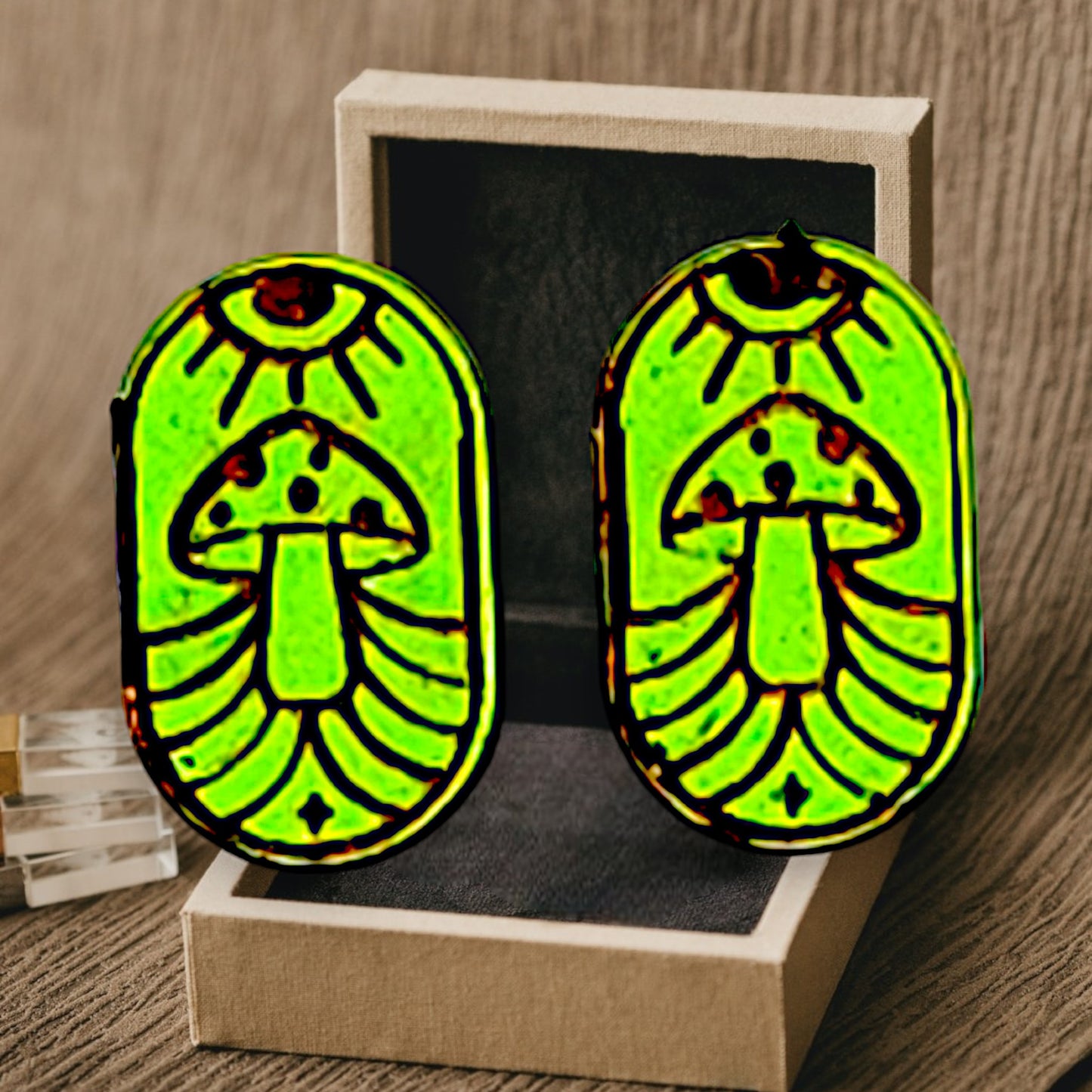 Mushroom Stud Earrings (Green)