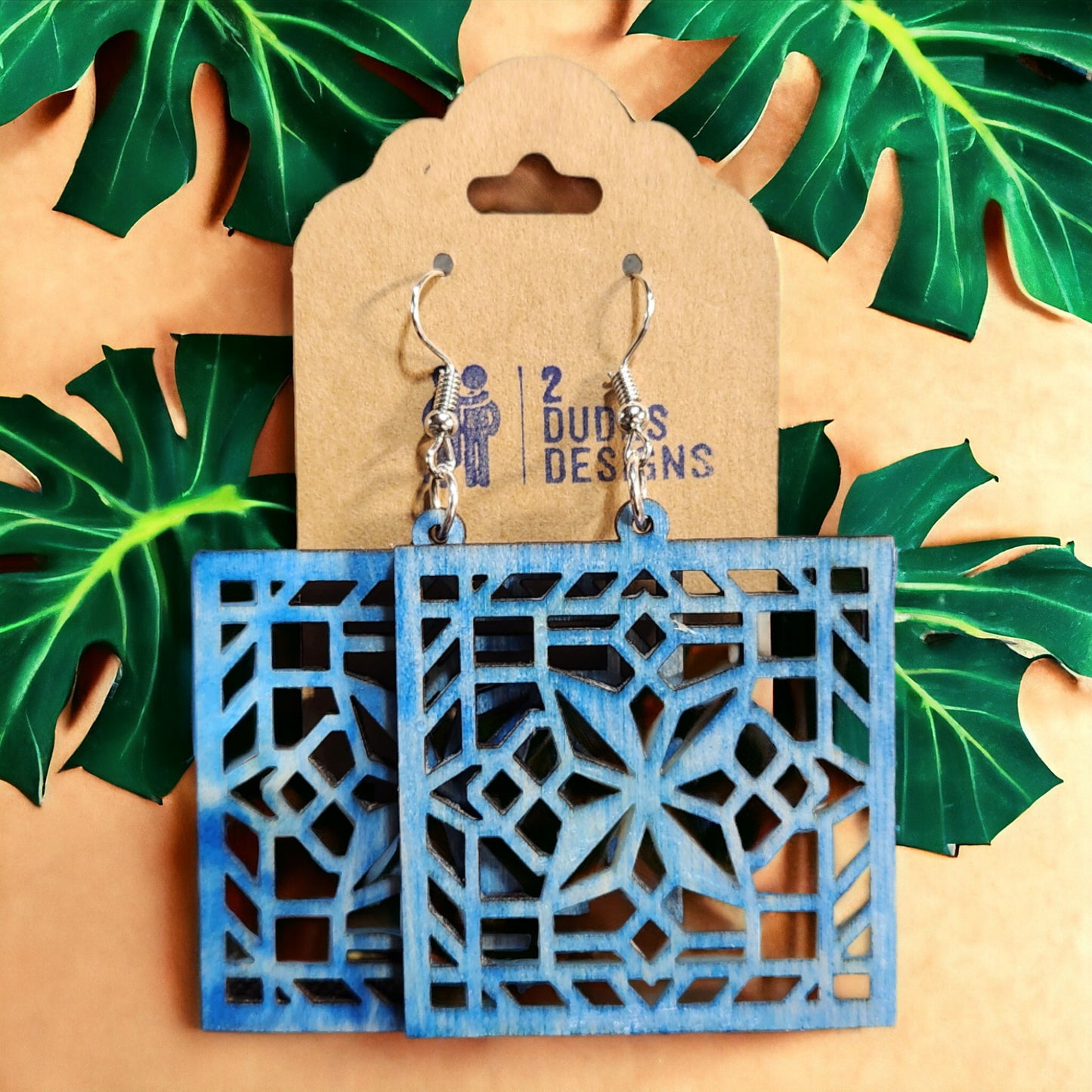 Square Light Blue Boho Dangle Earrings