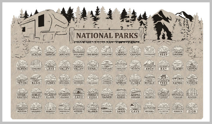 Fifth Wheel Camper Theme National Park Tracker with Tokens