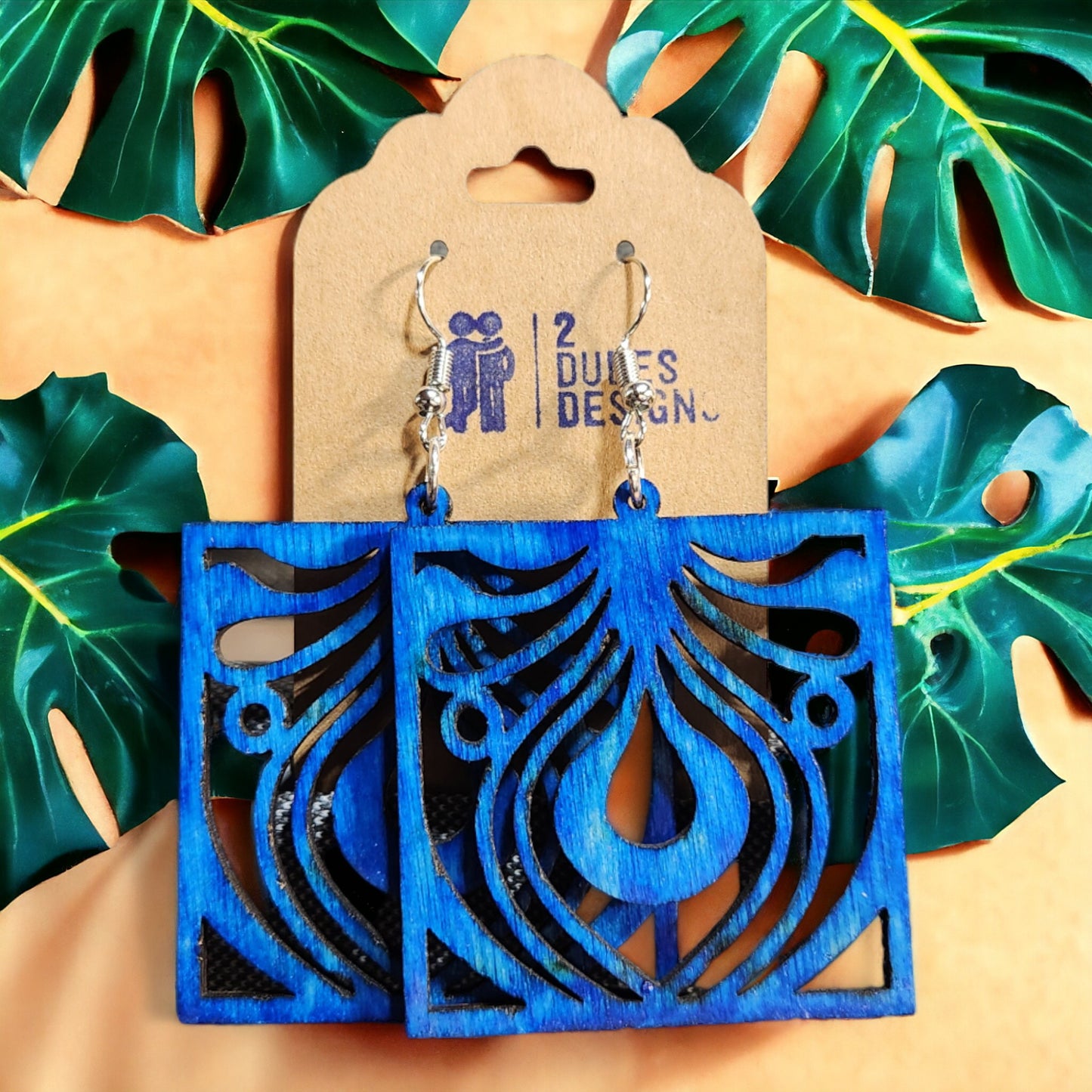 Square Modern Dark Blue Boho Dangle Earrings