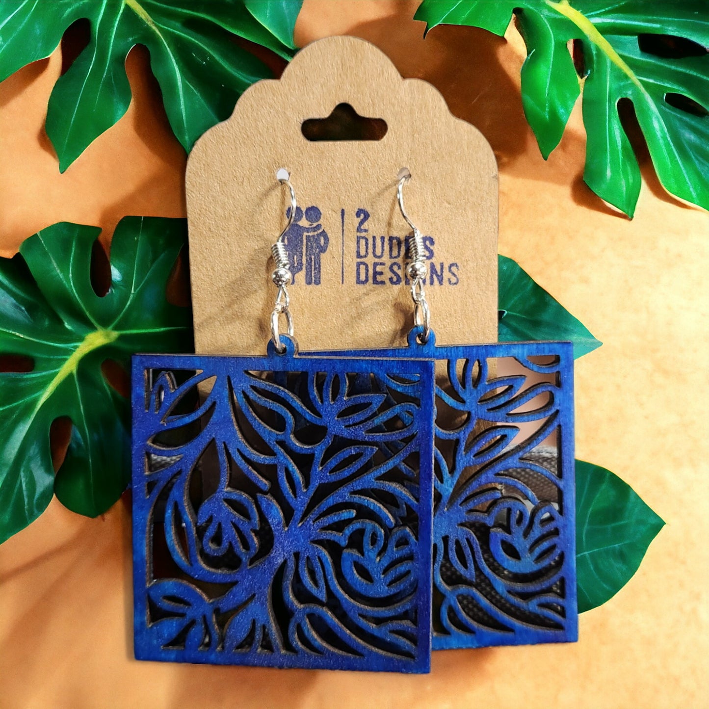 Square Blue Boho Dangle Earrings