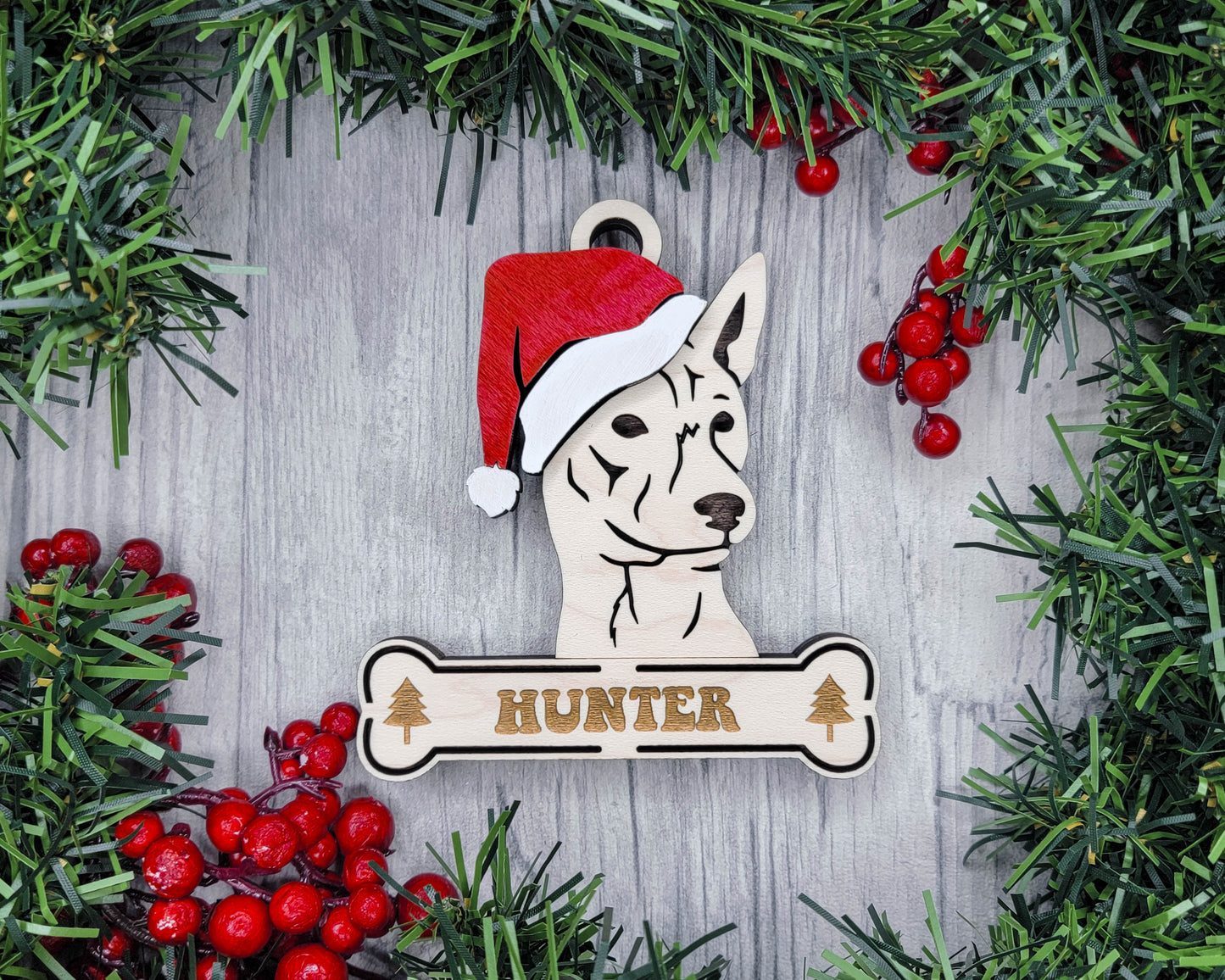 Basenji Santa Hat Dog Ornament