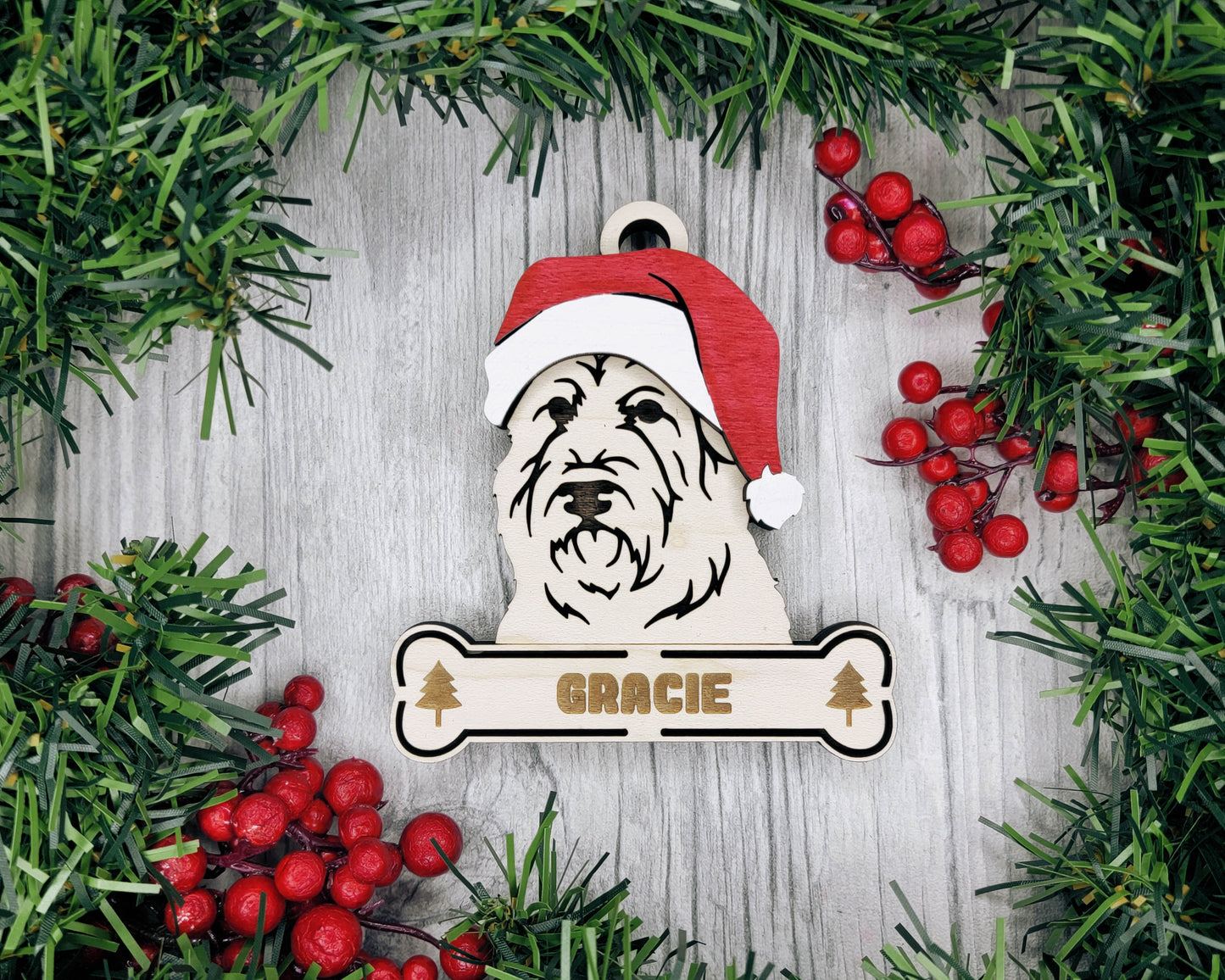 Berger Picard Santa Hat Dog Ornament