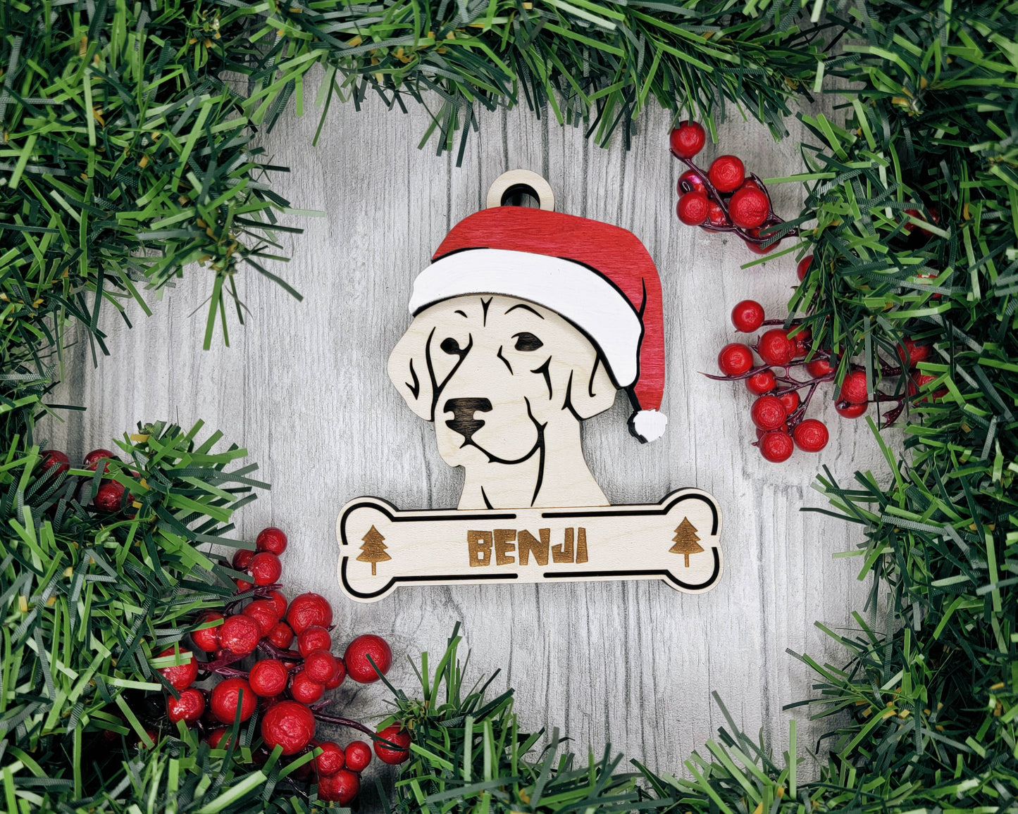 Blue Lacy Santa Hat Dog Ornament