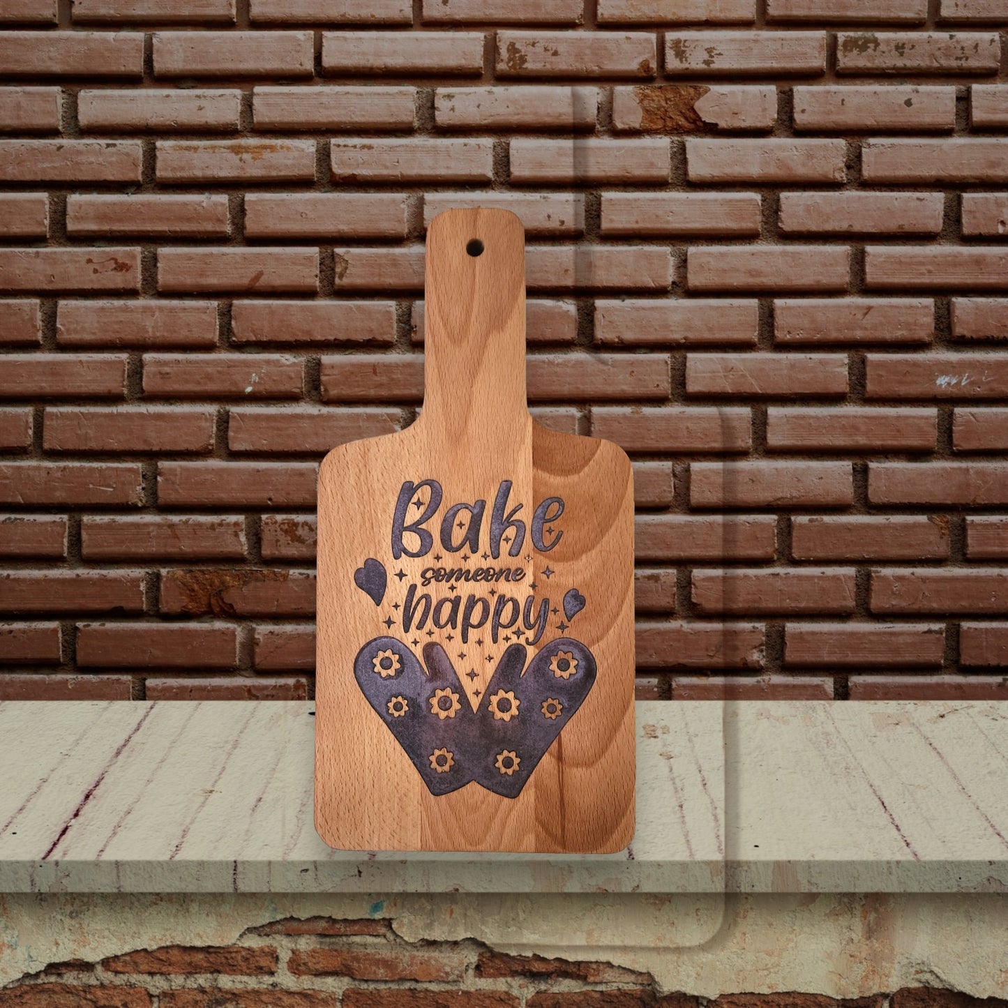 Paddle Handle Small Serving Board Epoxy Filled - "Bake Someone Happy?"