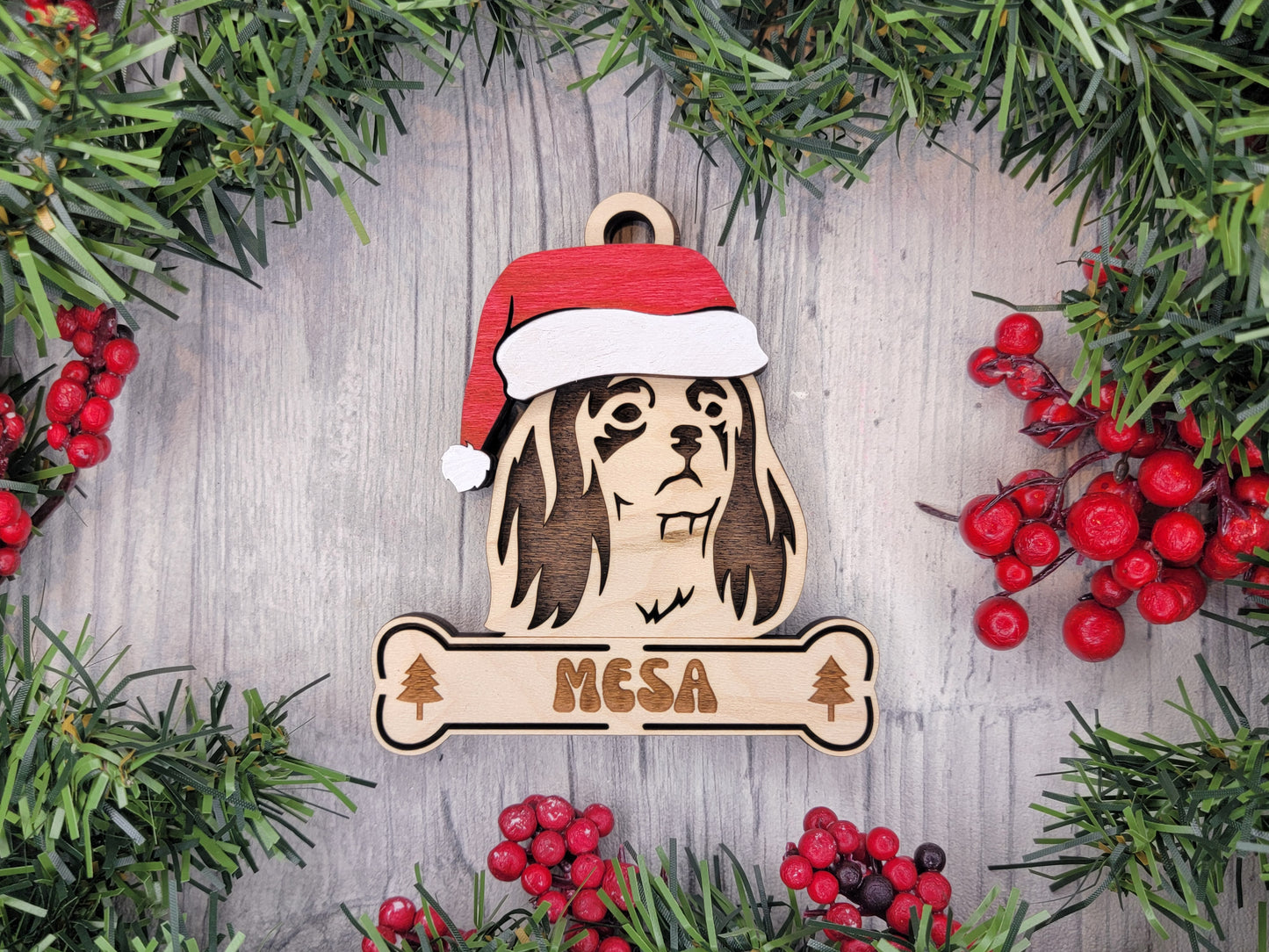Cavalier King Charles Santa Hat Dog Ornament