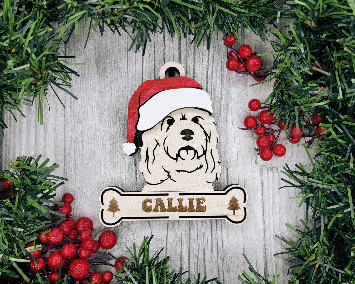 Cockapoo Santa Hat Dog Ornament