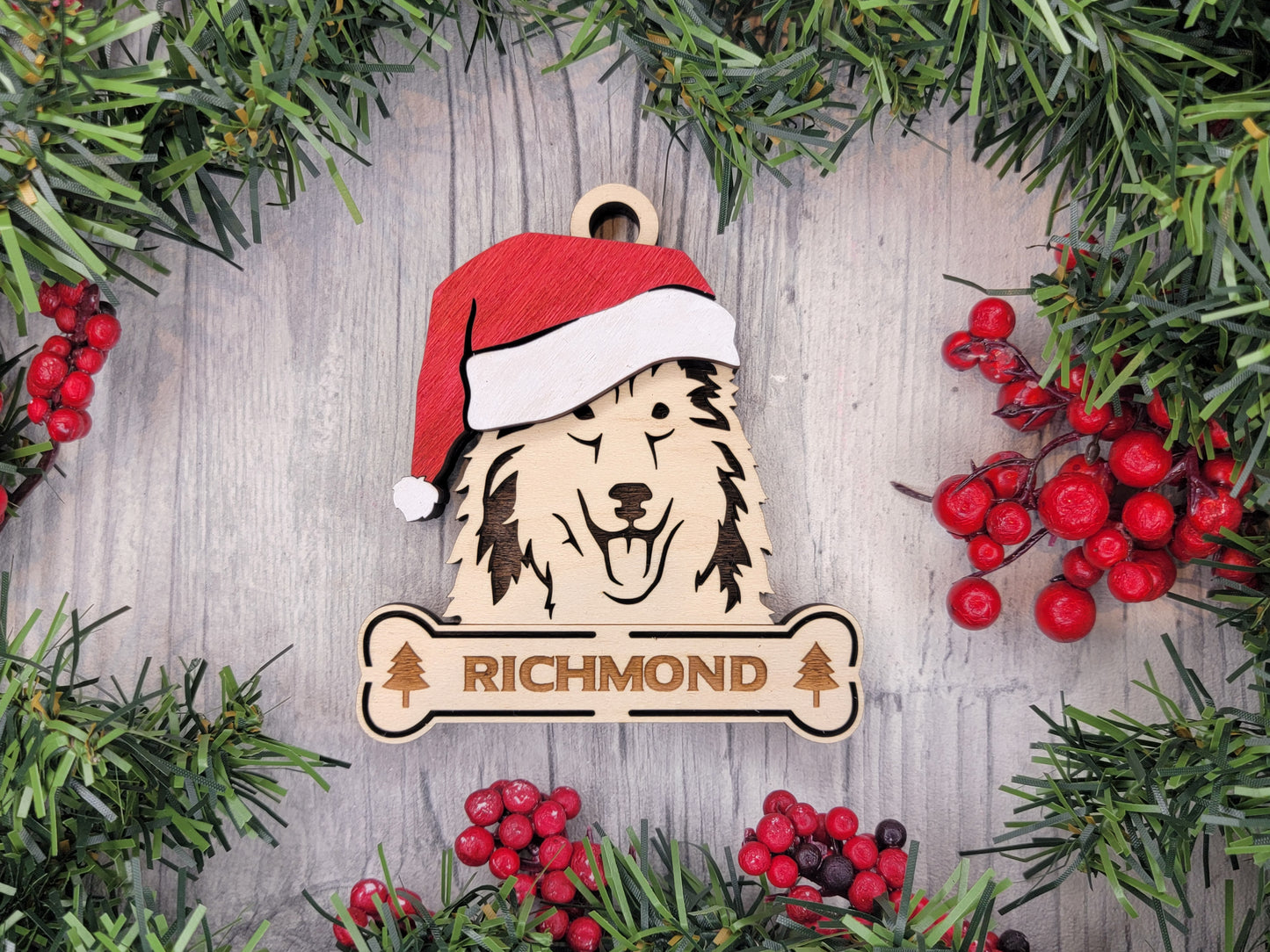 Collie Santa Hat Dog Ornament
