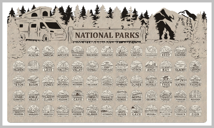 Class C Camper Theme National Park Tracker with Tokens