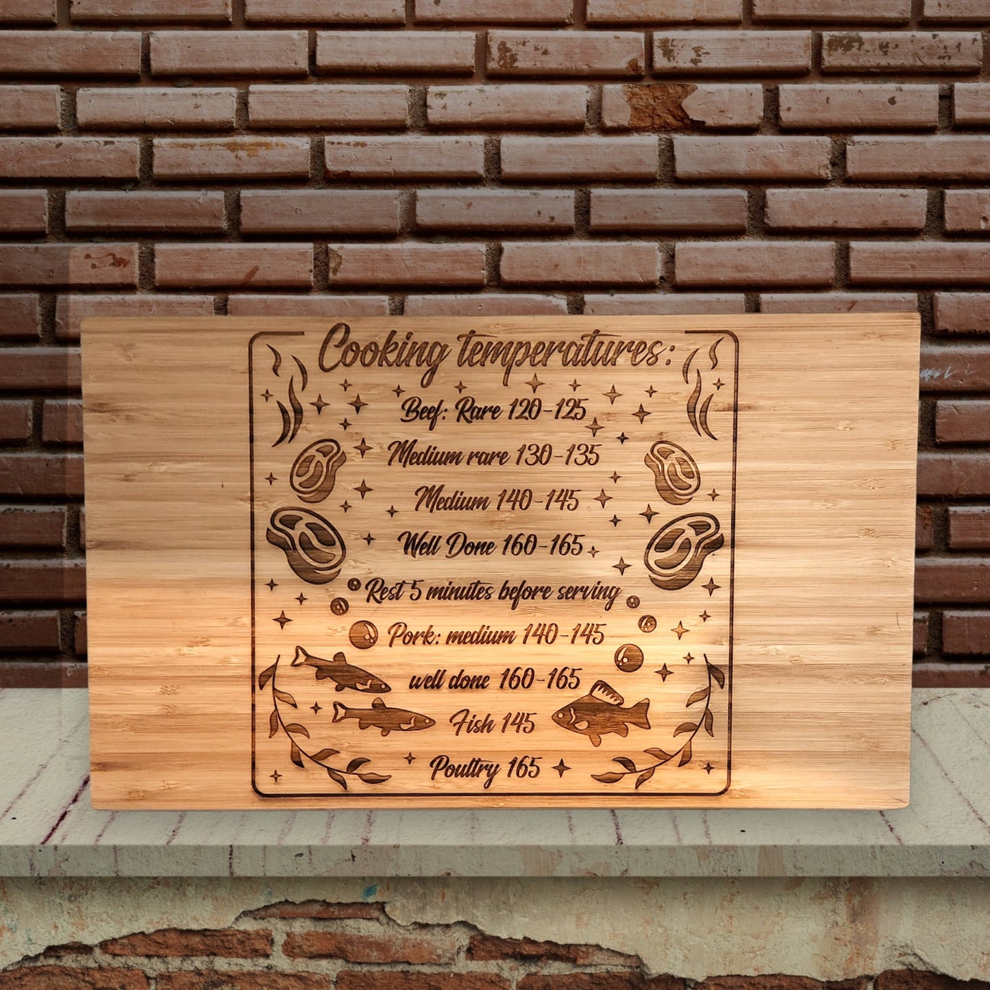 Cooking Temperatures Bamboo Cutting/Serving Board