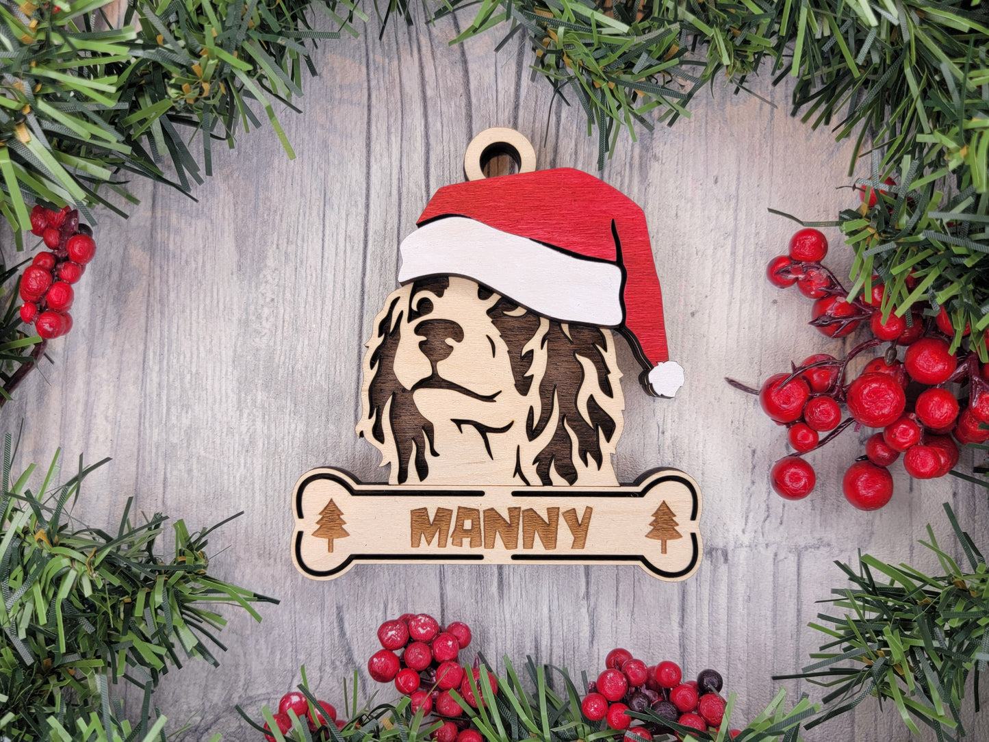 English Spring Spaniel Santa Hat Dog Ornament