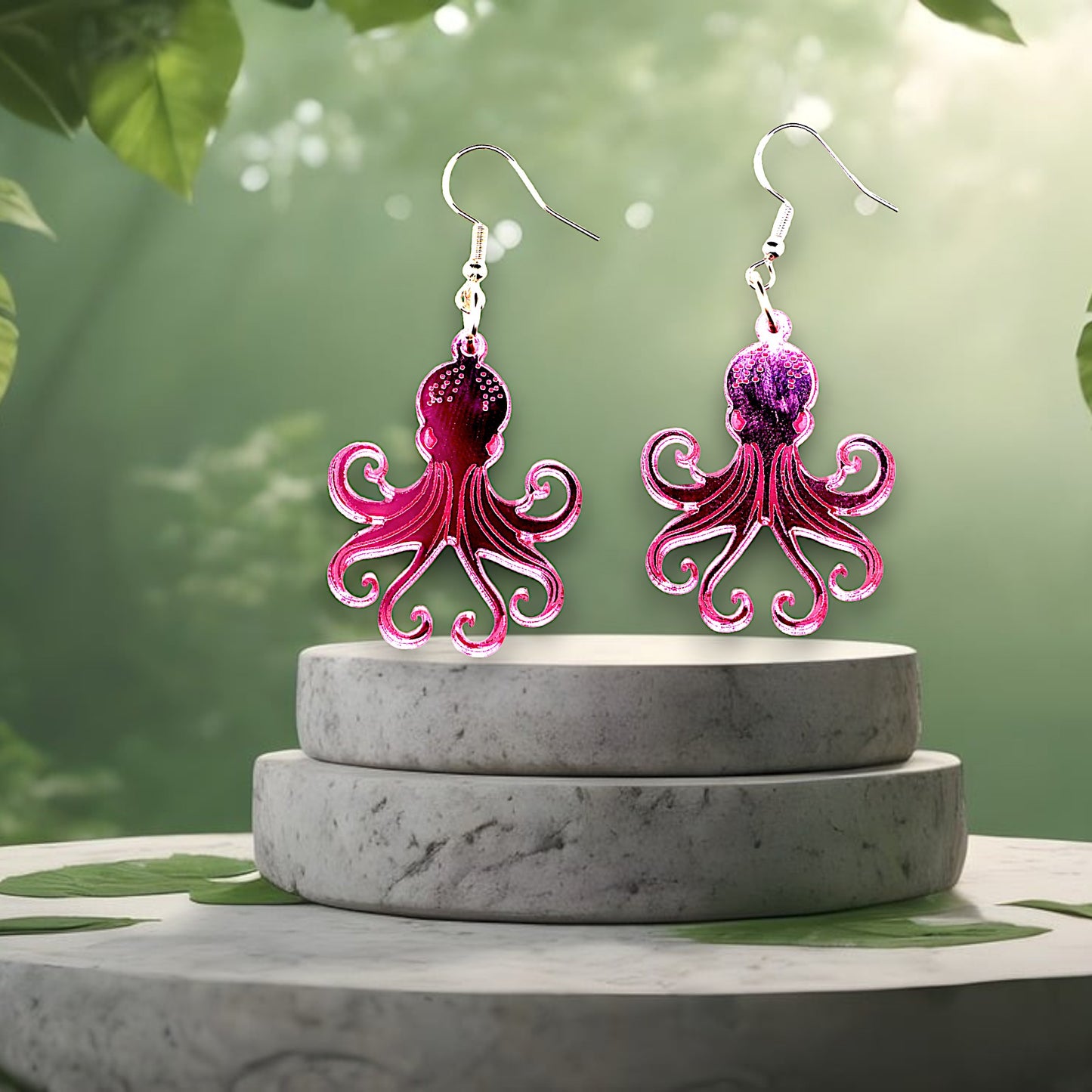 Purple Mirror Octopus Dangle Earrings