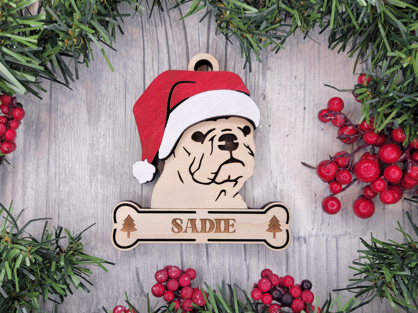 French Bulldog Santa Hat Dog Ornament