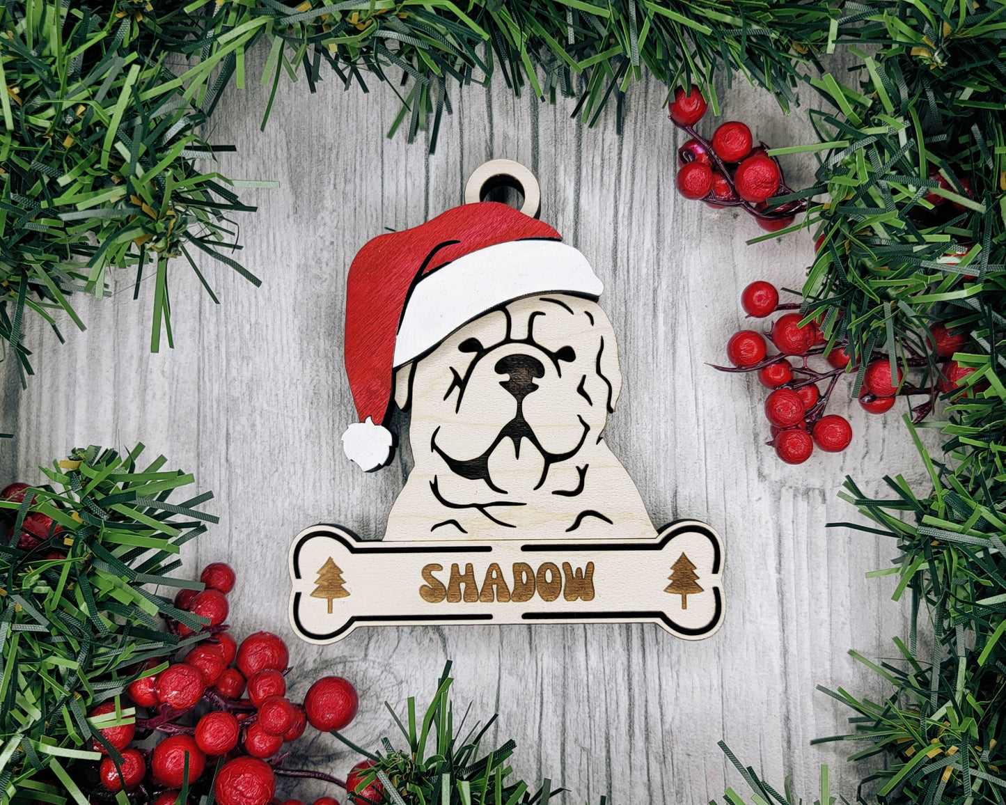 French Mastiff Santa Hat Dog Ornament