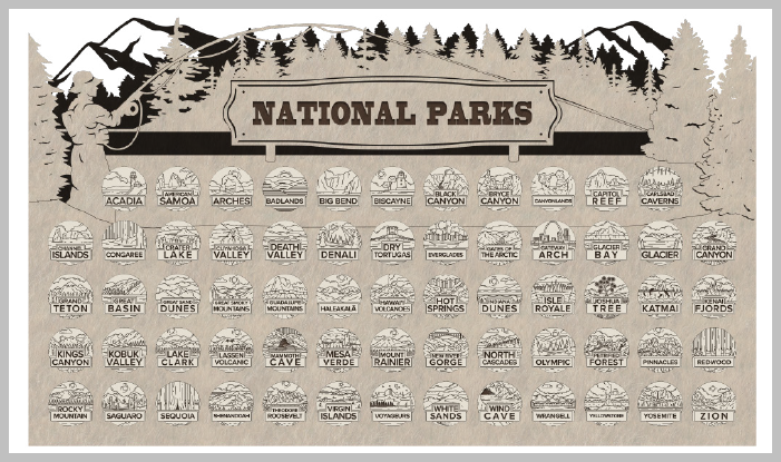 Fishing Theme - National Park Tracker with Tokens