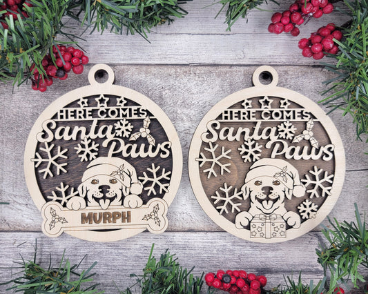 Pawsome Ornament - Here Comes Santa Paws
