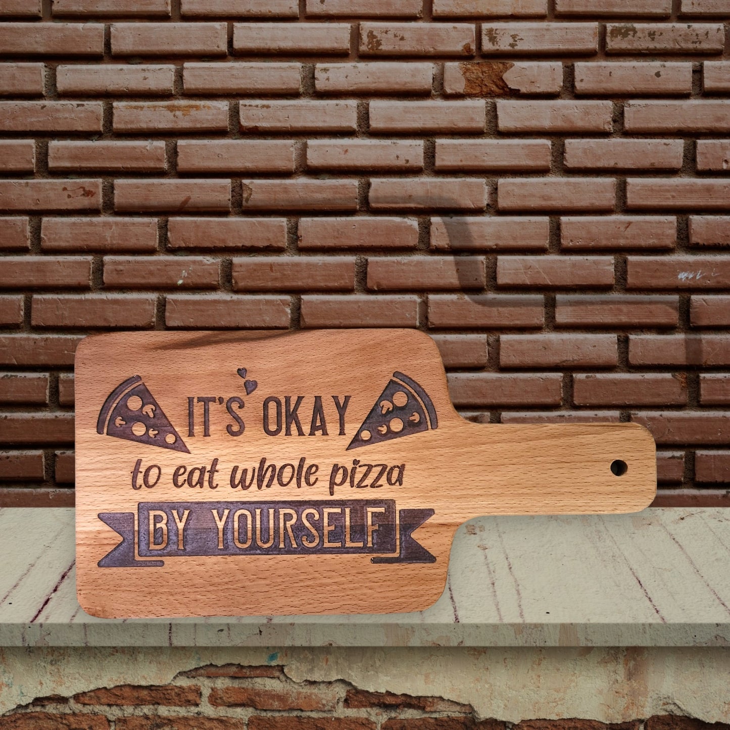 Paddle Handle Small Serving Board Epoxy Filled - "It's OK to eat the Whole Pizza By Yourself"