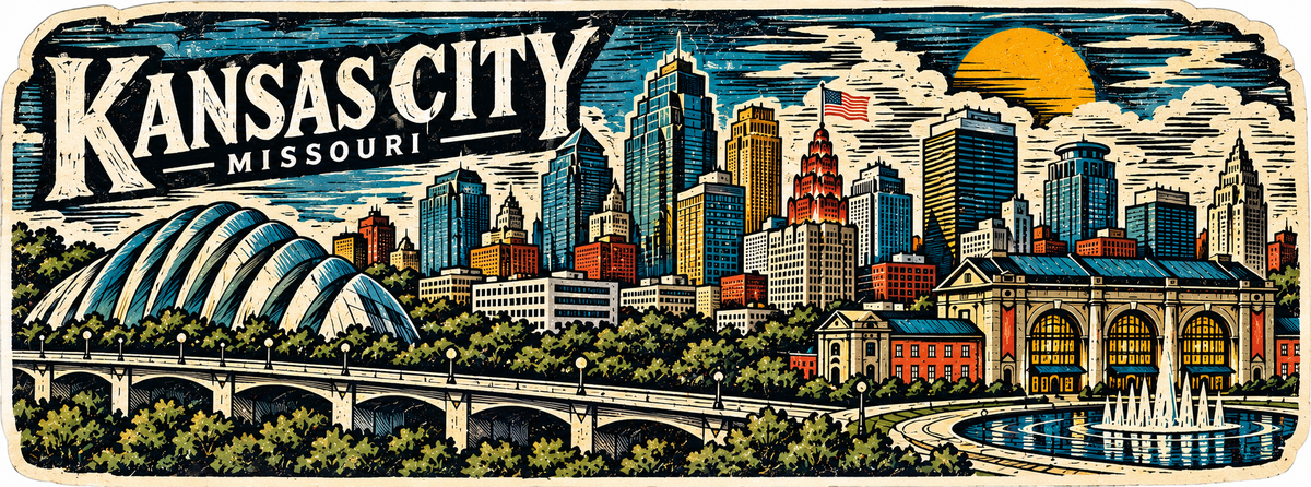 Kansas City Skyline Magnet - Linocut/Woodcut Style