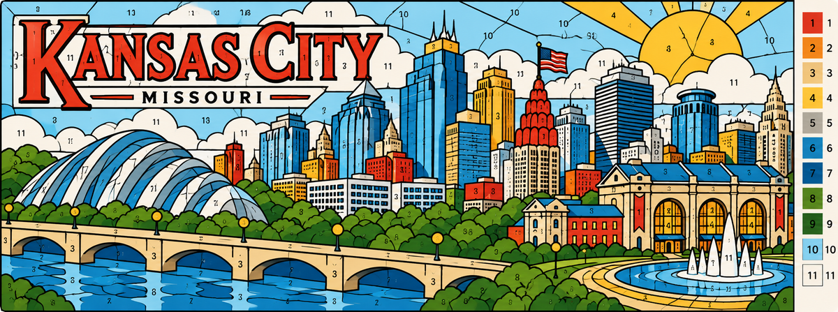 Kansas City Skyline Magnet - Paint by Number Style
