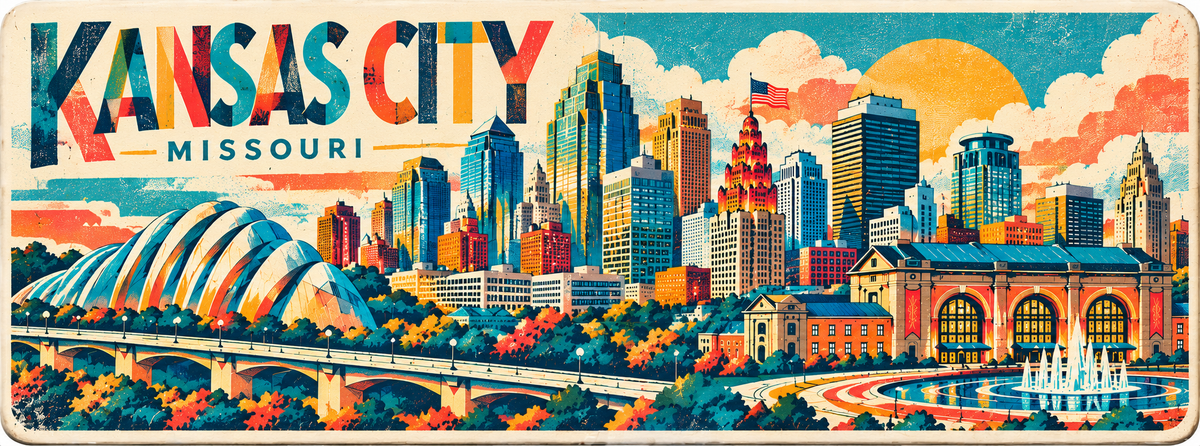 Kansas City Skyline Magnet - Risograph Style