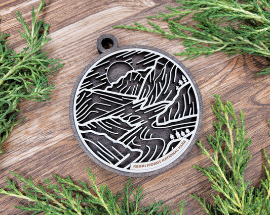 Kenai Fjords National Park Line Art Ornament