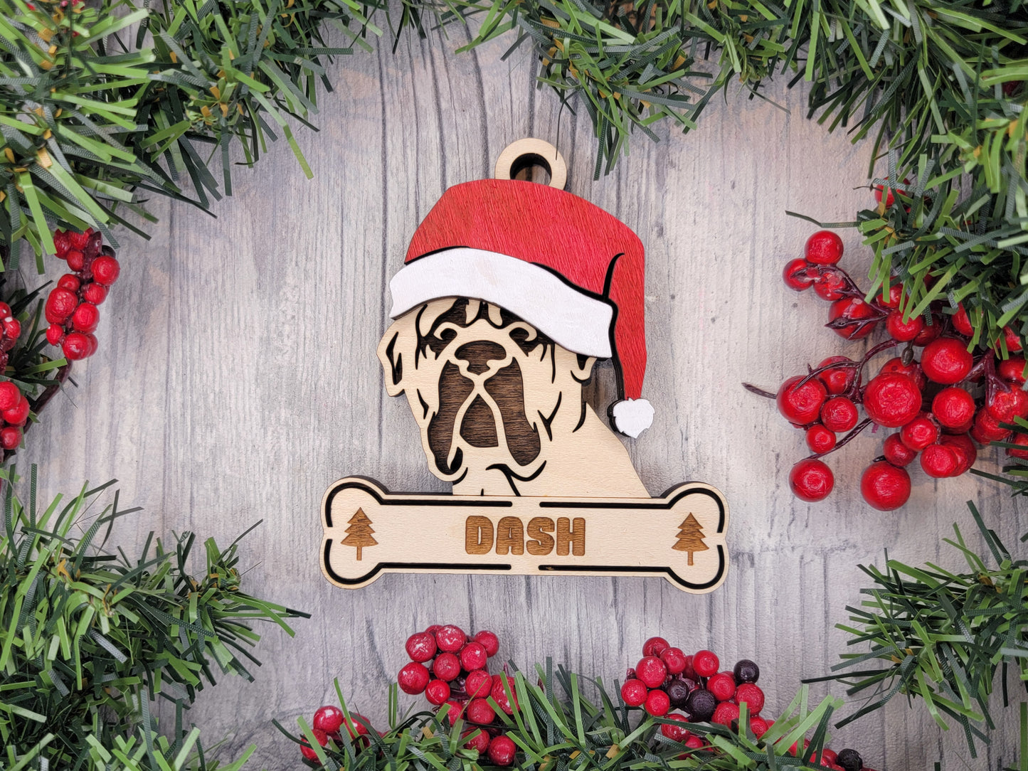 Mastiff Santa Hat Dog Ornament
