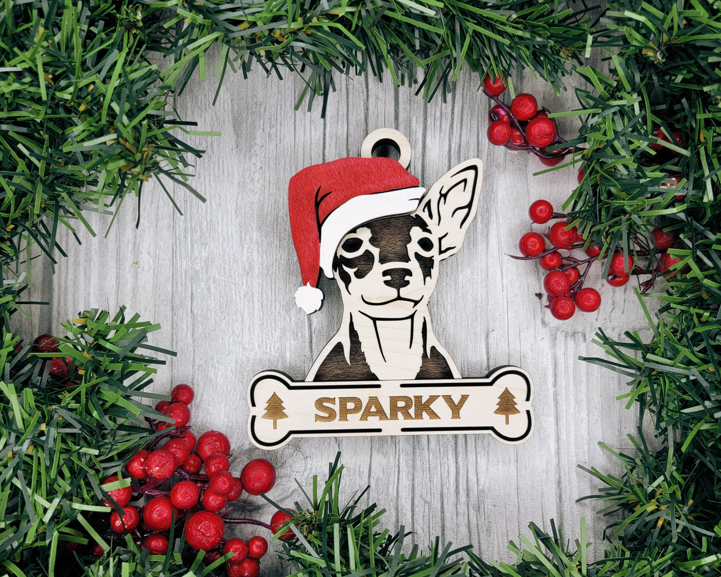 Miniature Pinscher Santa Hat Dog Ornament