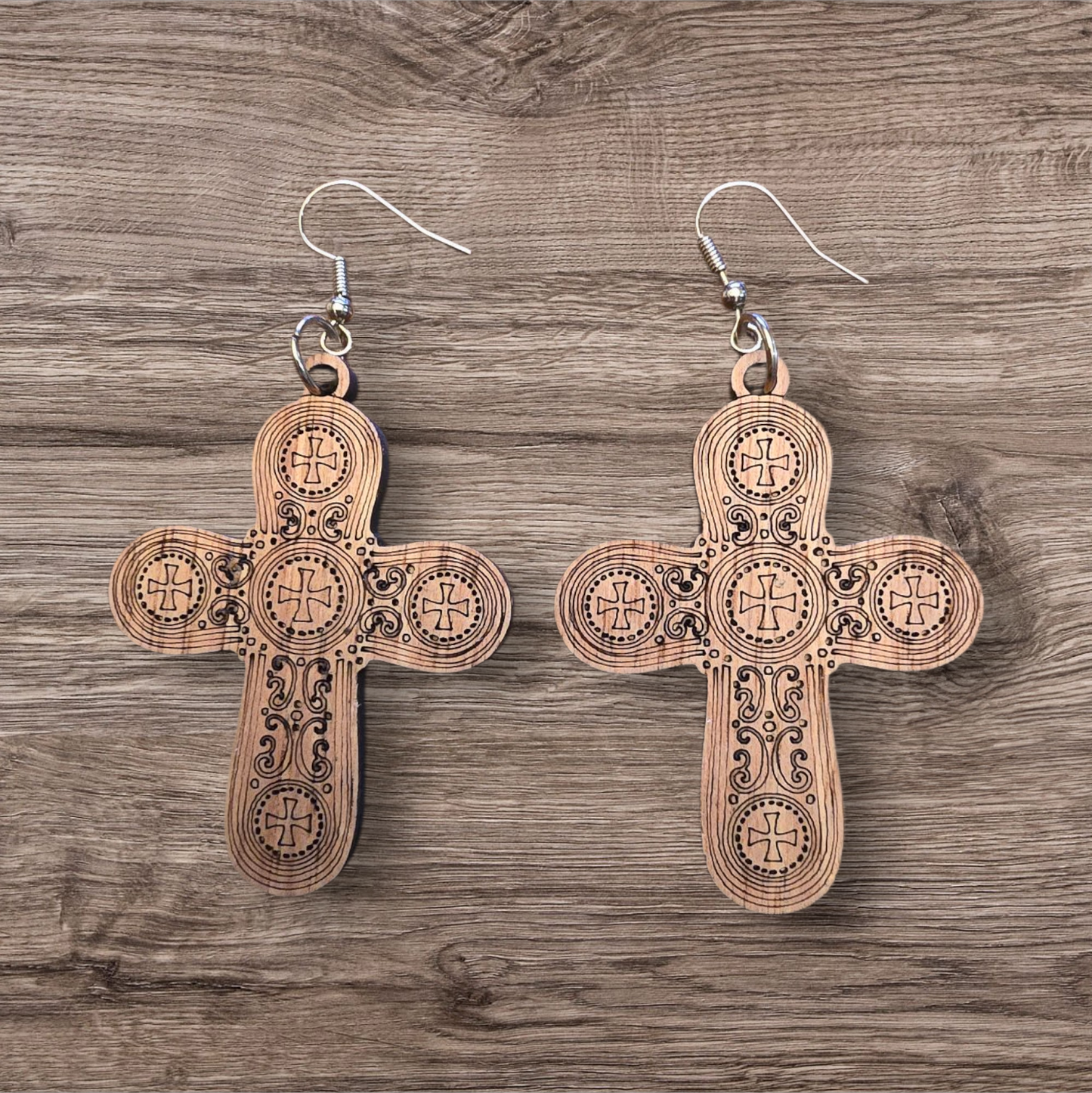 Orthodox Cross Birch Laser Cut Earrings